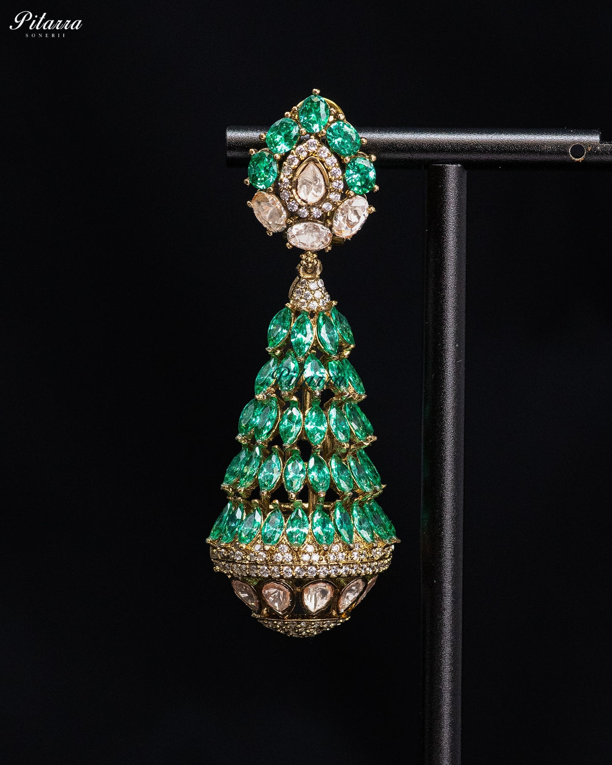 Emerald Green Pearl Kundan Long Necklace Set