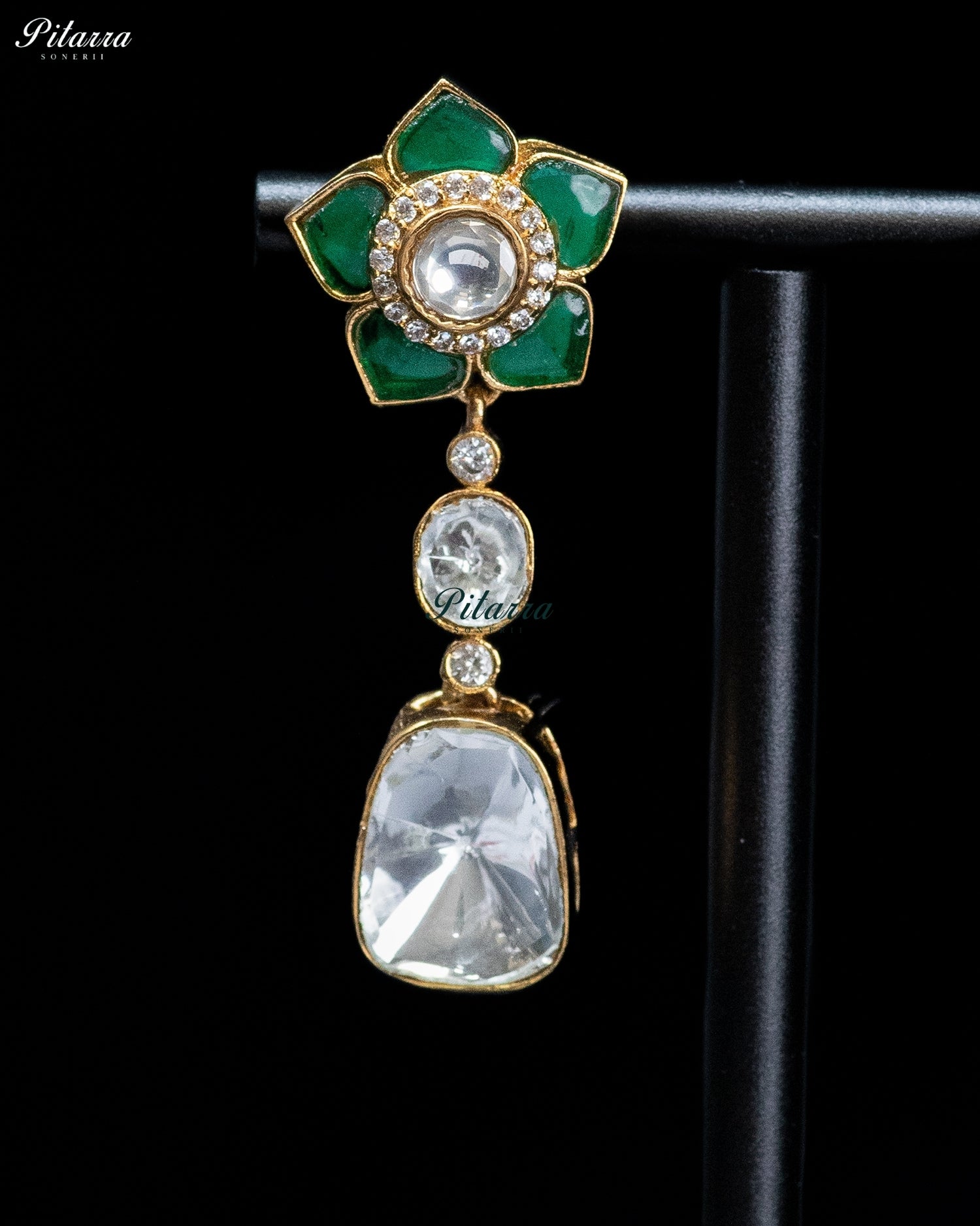 Emerald Pink Stone Drop Necklace Set