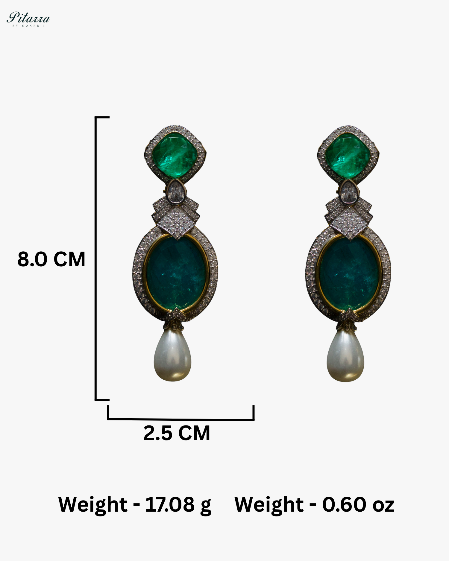 Green Pearl Stone Silver CZ Dangler Earrings