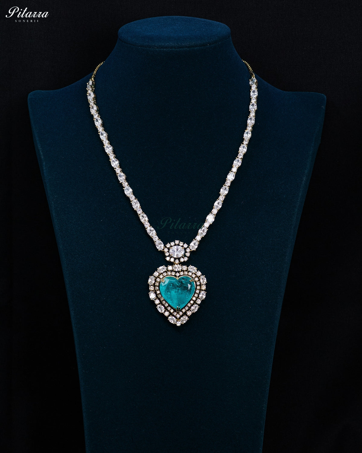 Aqua Blue Heart Kundan Long Necklace Set