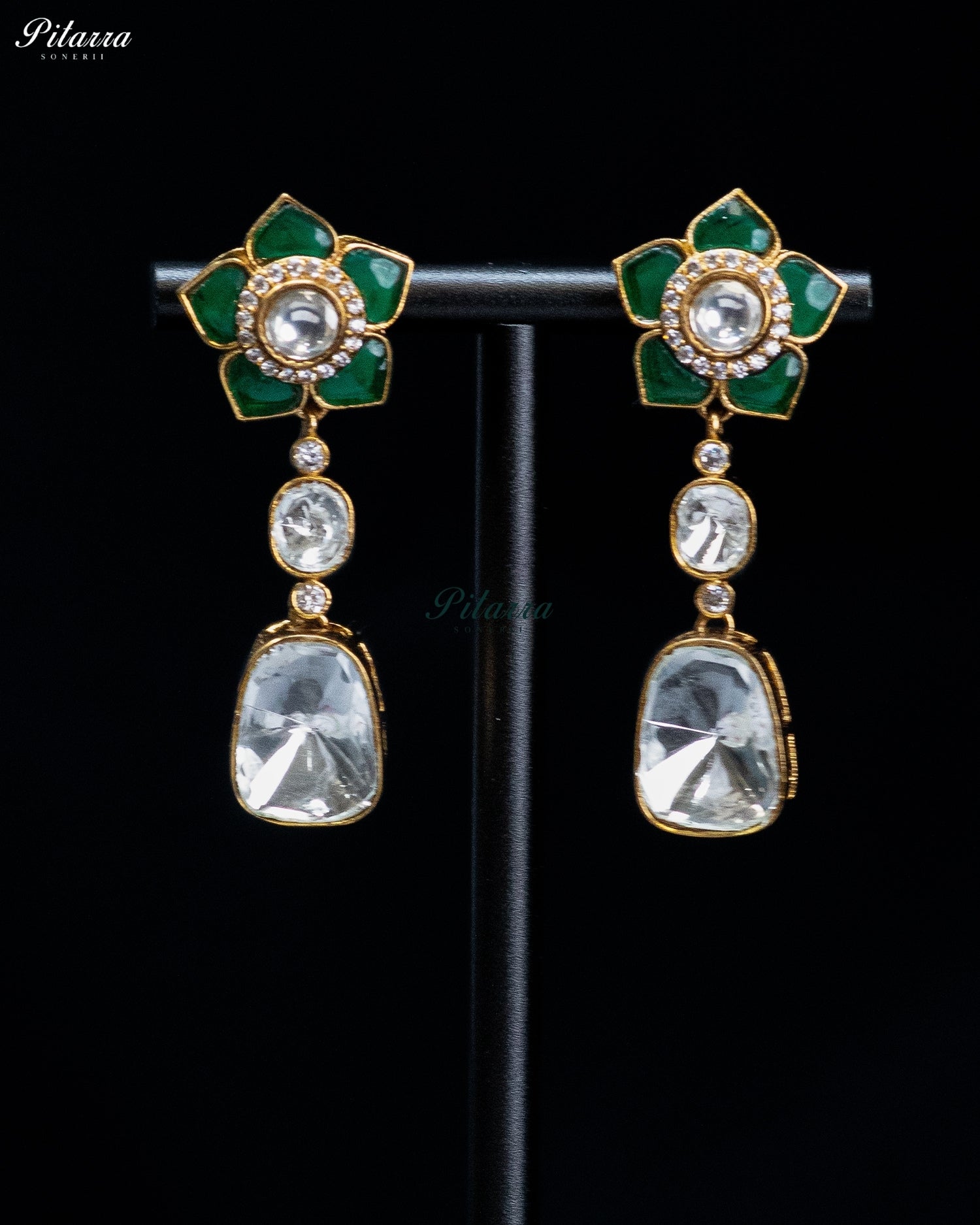 Emerald Pink Stone Drop Necklace Set
