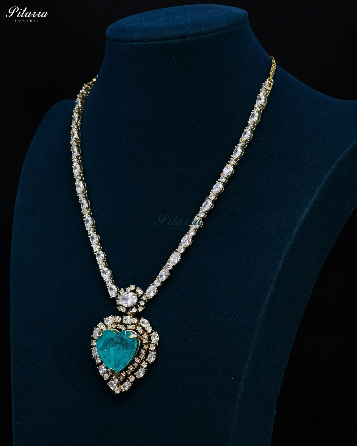 Aqua Blue Heart Kundan Long Necklace Set