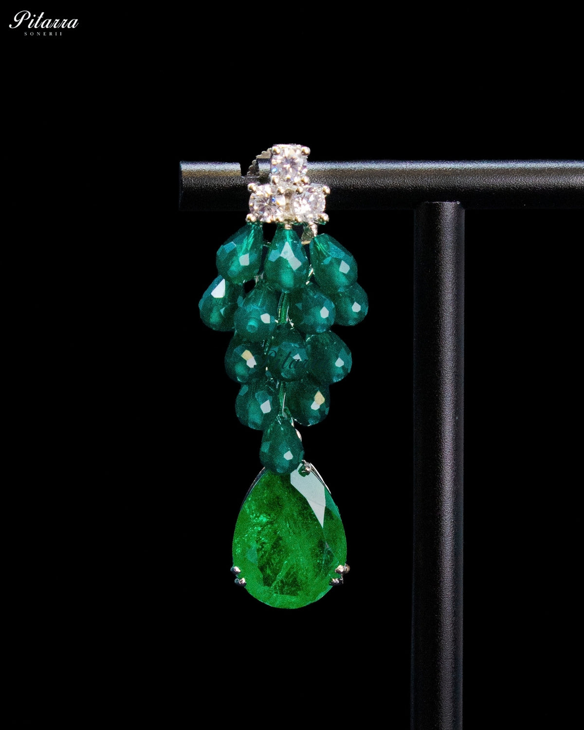 Green and Silver Crystal Tassel Lariat Necklace Set