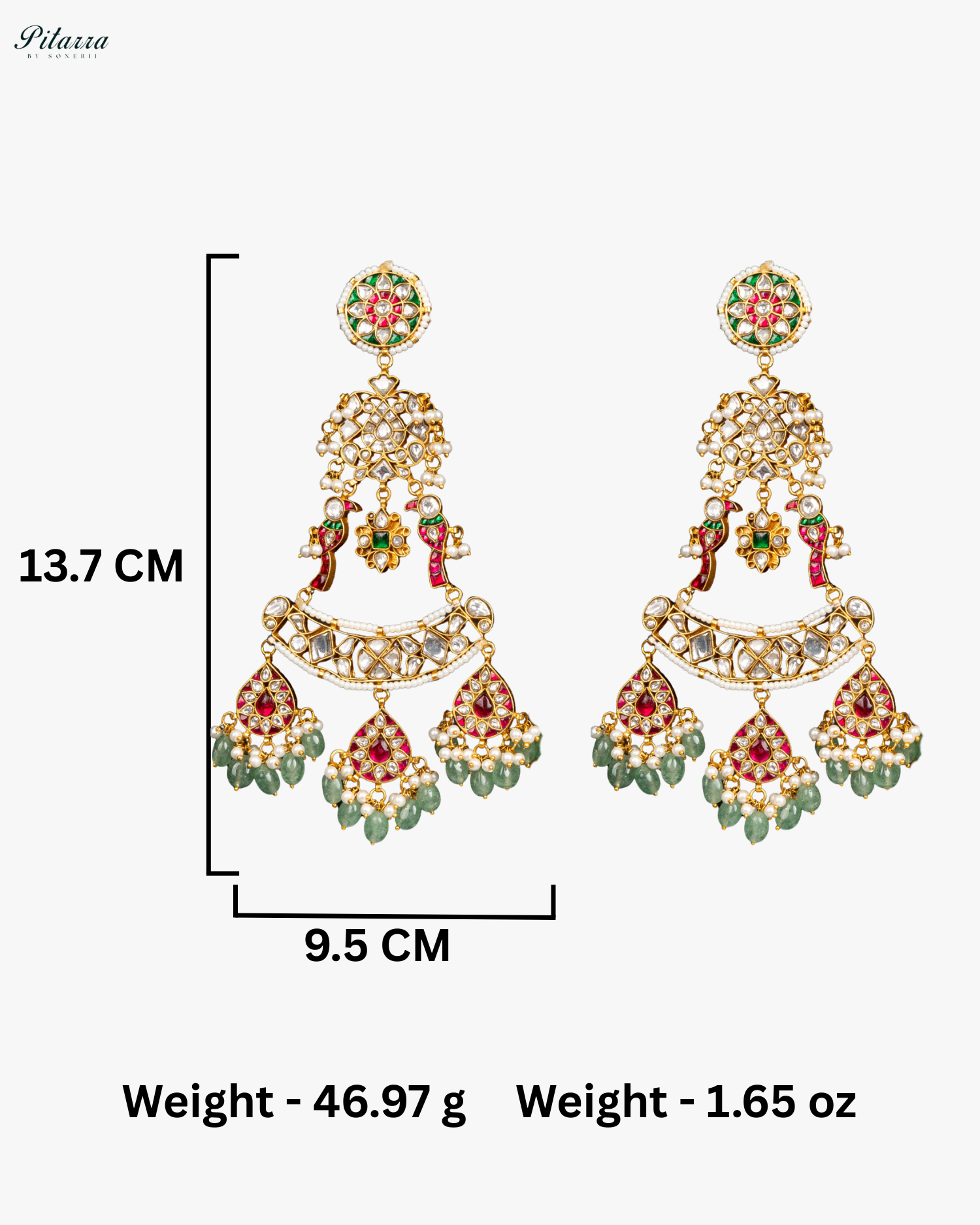 Long Kundan Jadau Earrings with Mint beads
