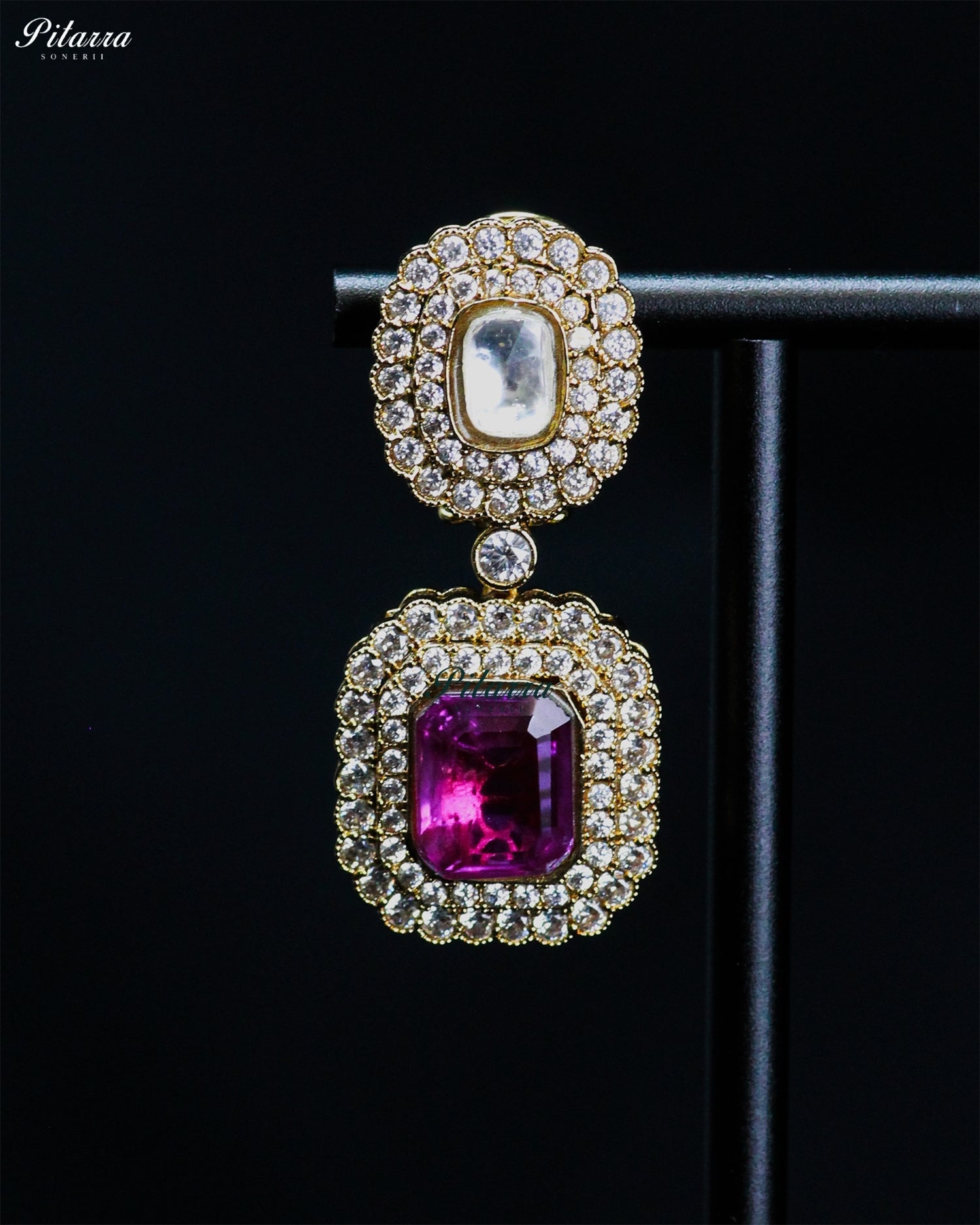 Purple Square Kundan Necklace Set