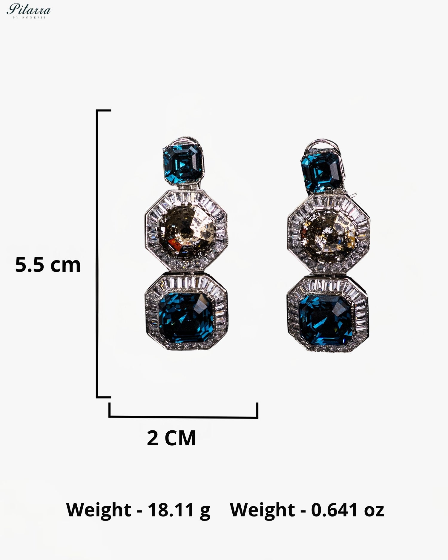 Blue And Gold Crystal Statement Earrings