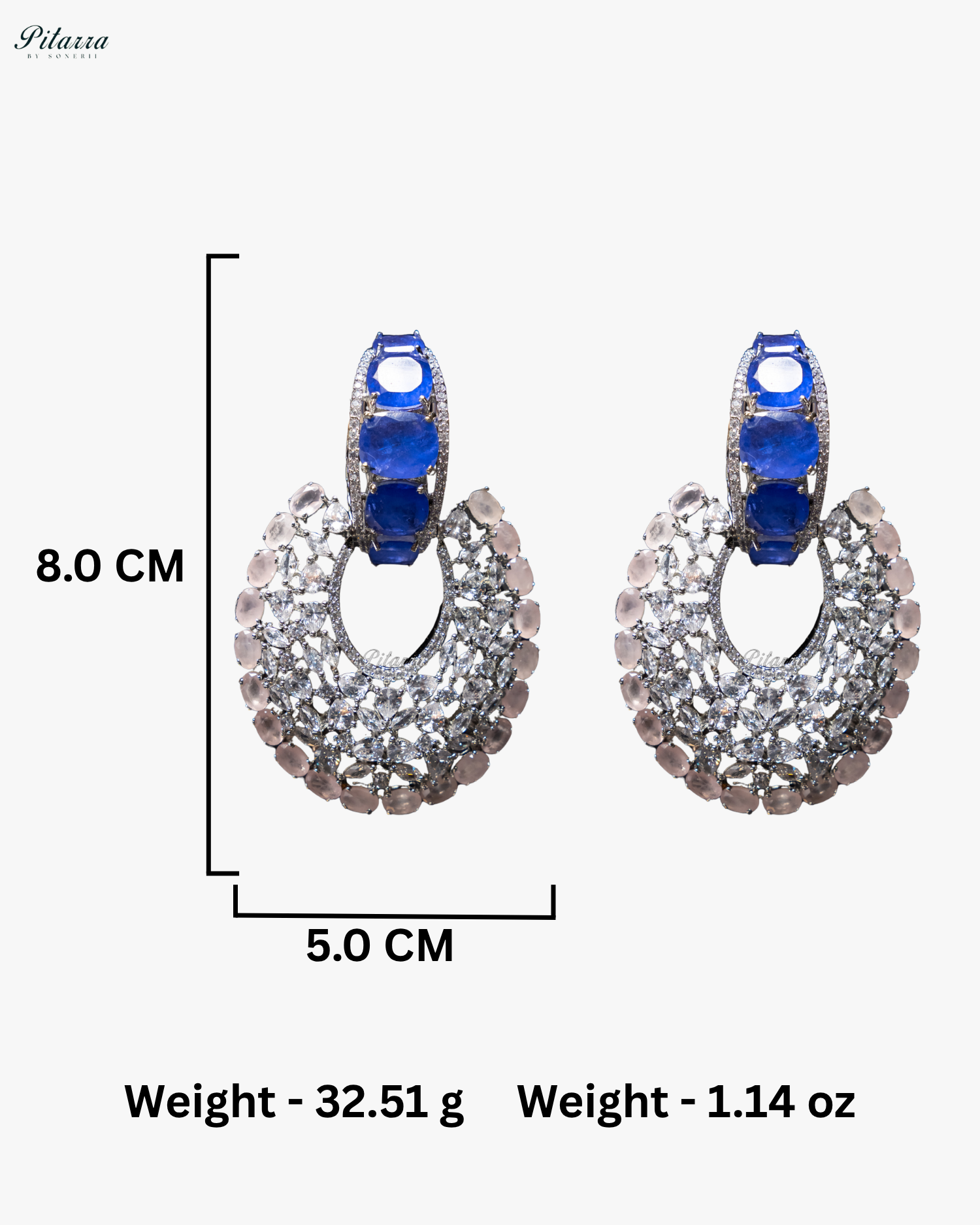 Blue Stone White Layer Cubic Zirconia Dangler Earrings