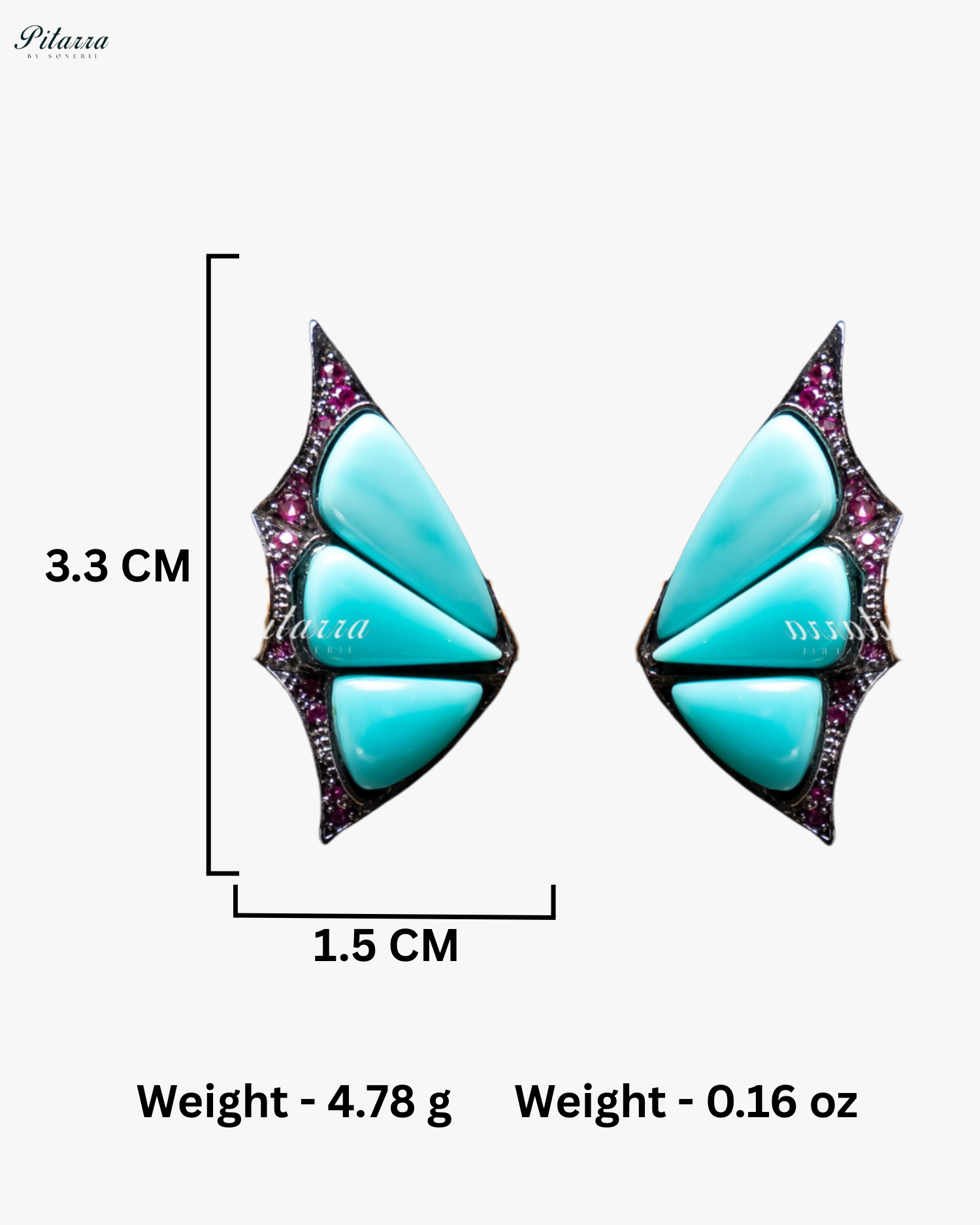 Turquoise Blue Wing Shape CZ Crystal Stud Earrings