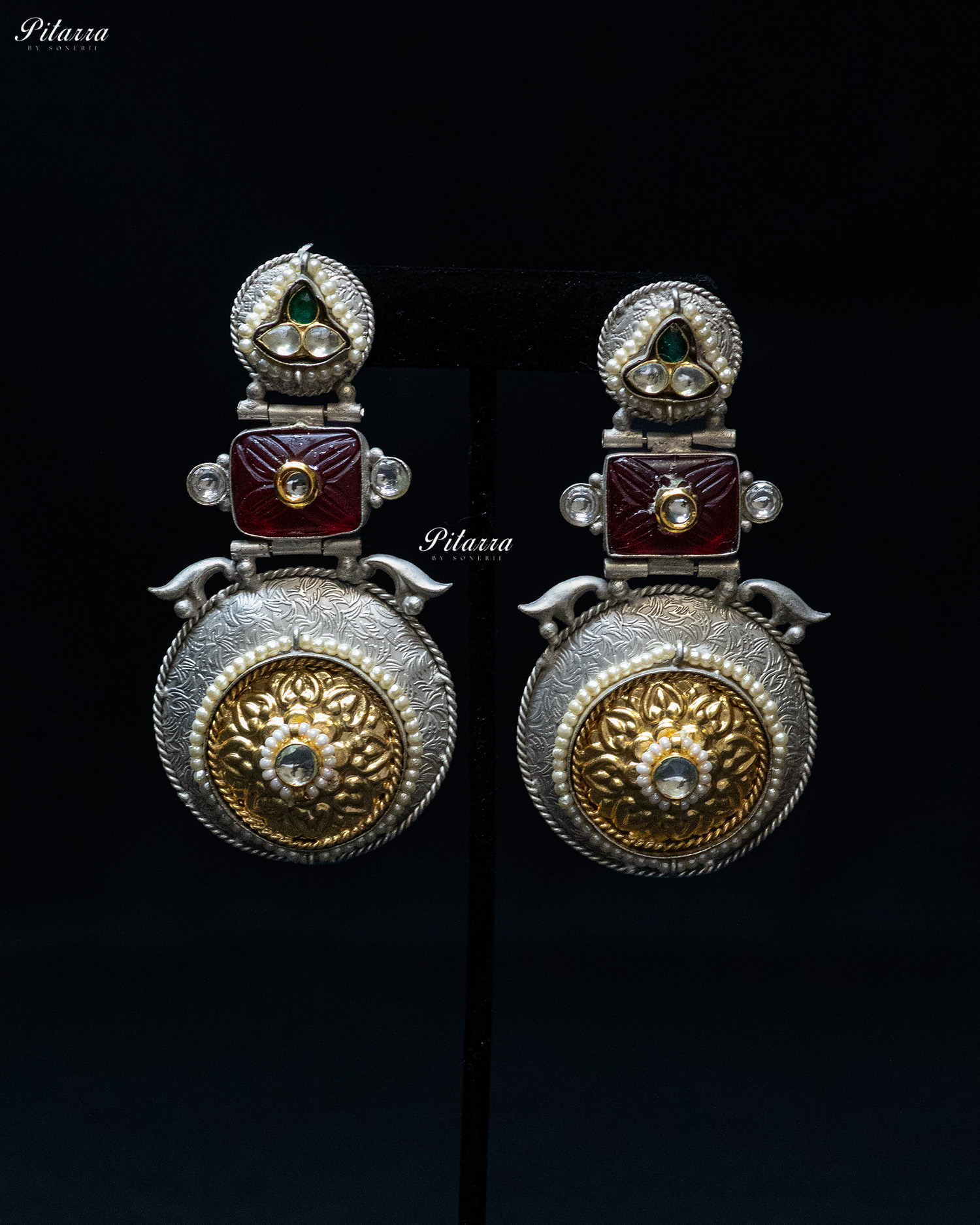 Ruby Red Square Stone Silver Look Alike Dangler Earrings