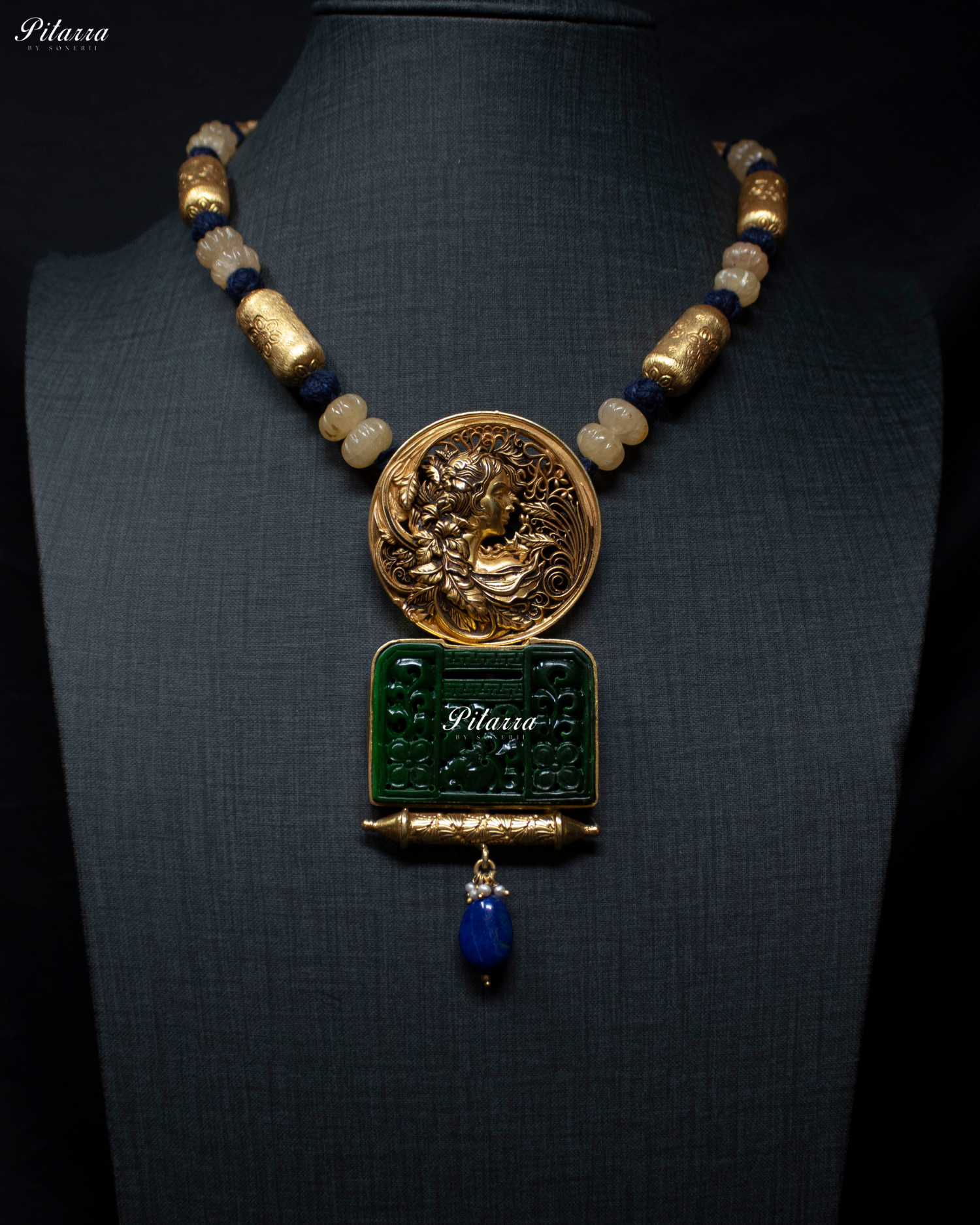 Indian Heritage Designs Emerald Stone 92.5 Silver Necklace