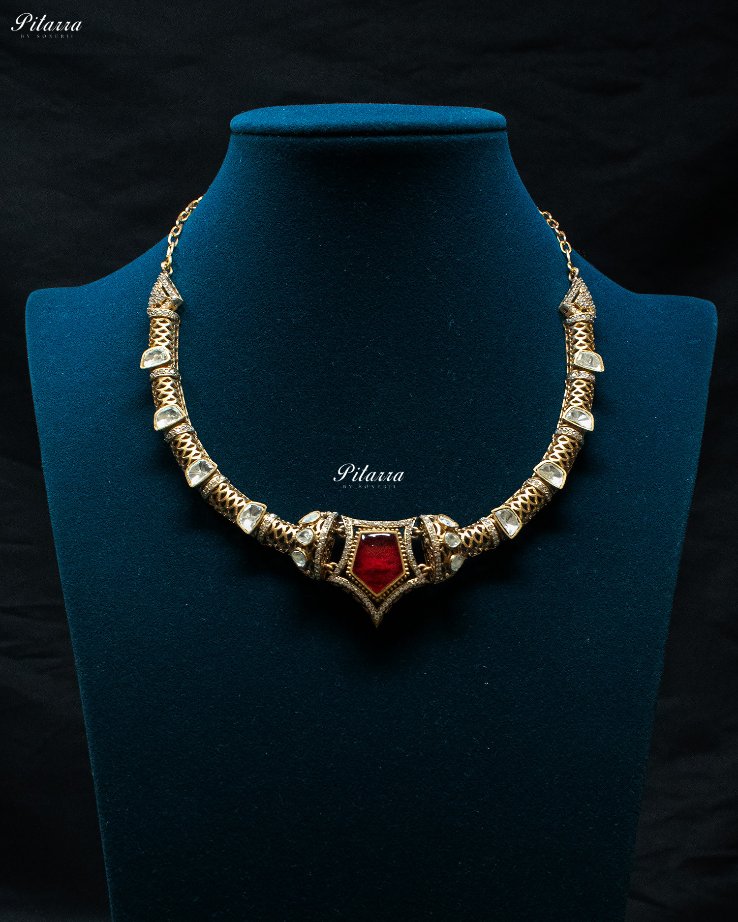 Red Stone Halsi Polki Kundan Necklace Set