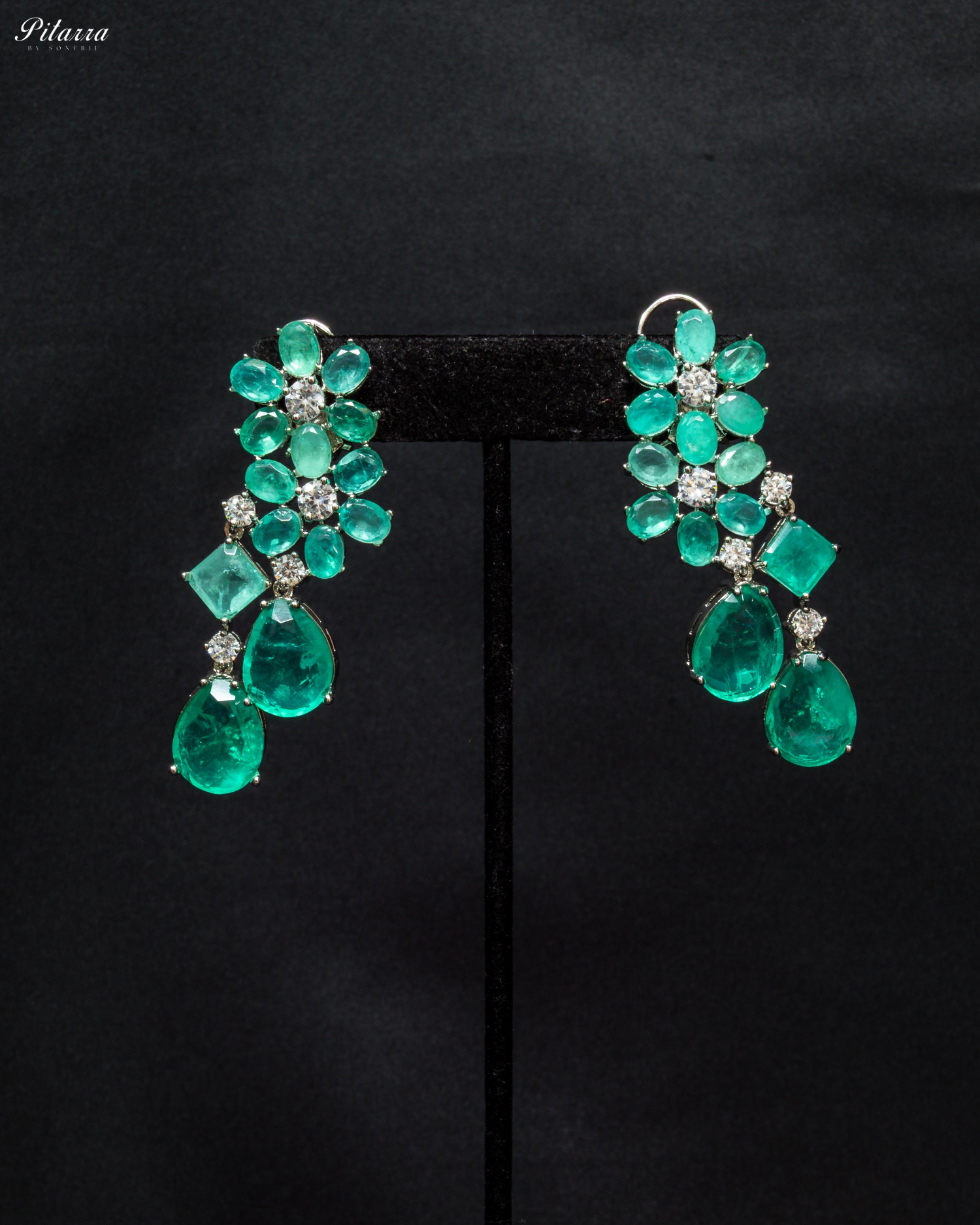 Silver Finish Mint color Crystal Dangler Earrings