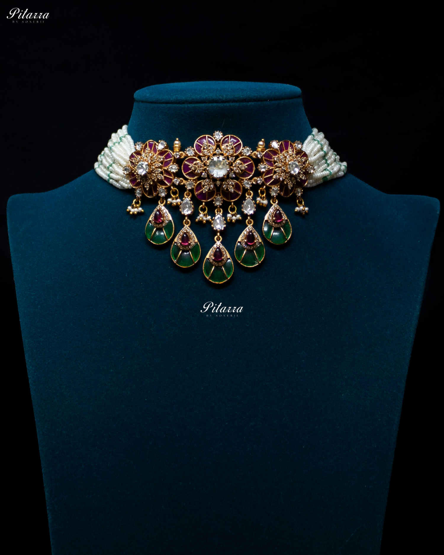 Pink Emerald Luxury Meenakari Polki choker Necklace Set
