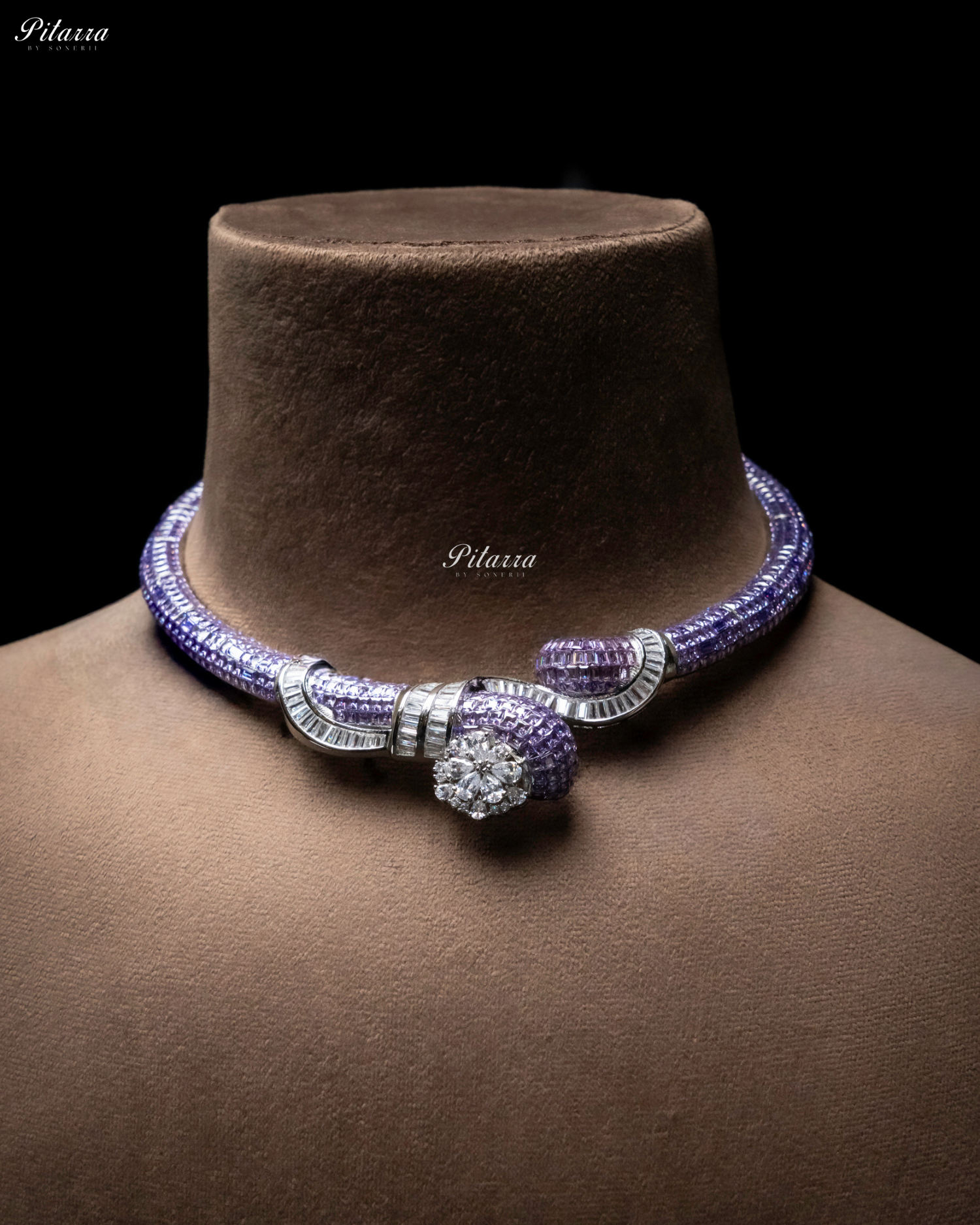 Purple Unique Style Pitarra Crystal Choker Set