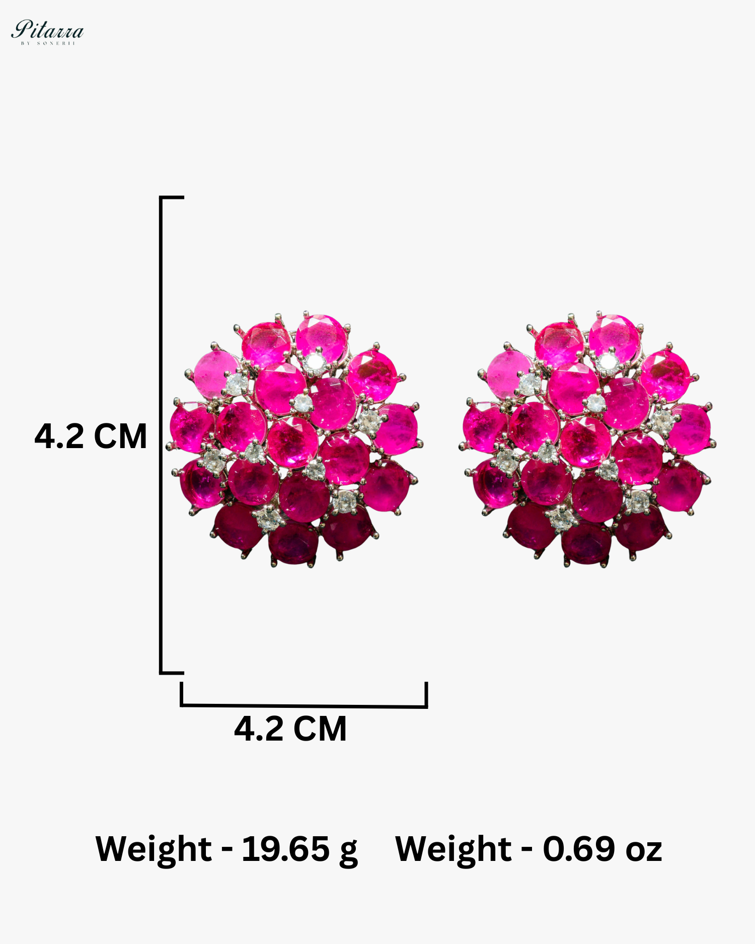 Pink Stone Silver Crystal Stud Earrings
