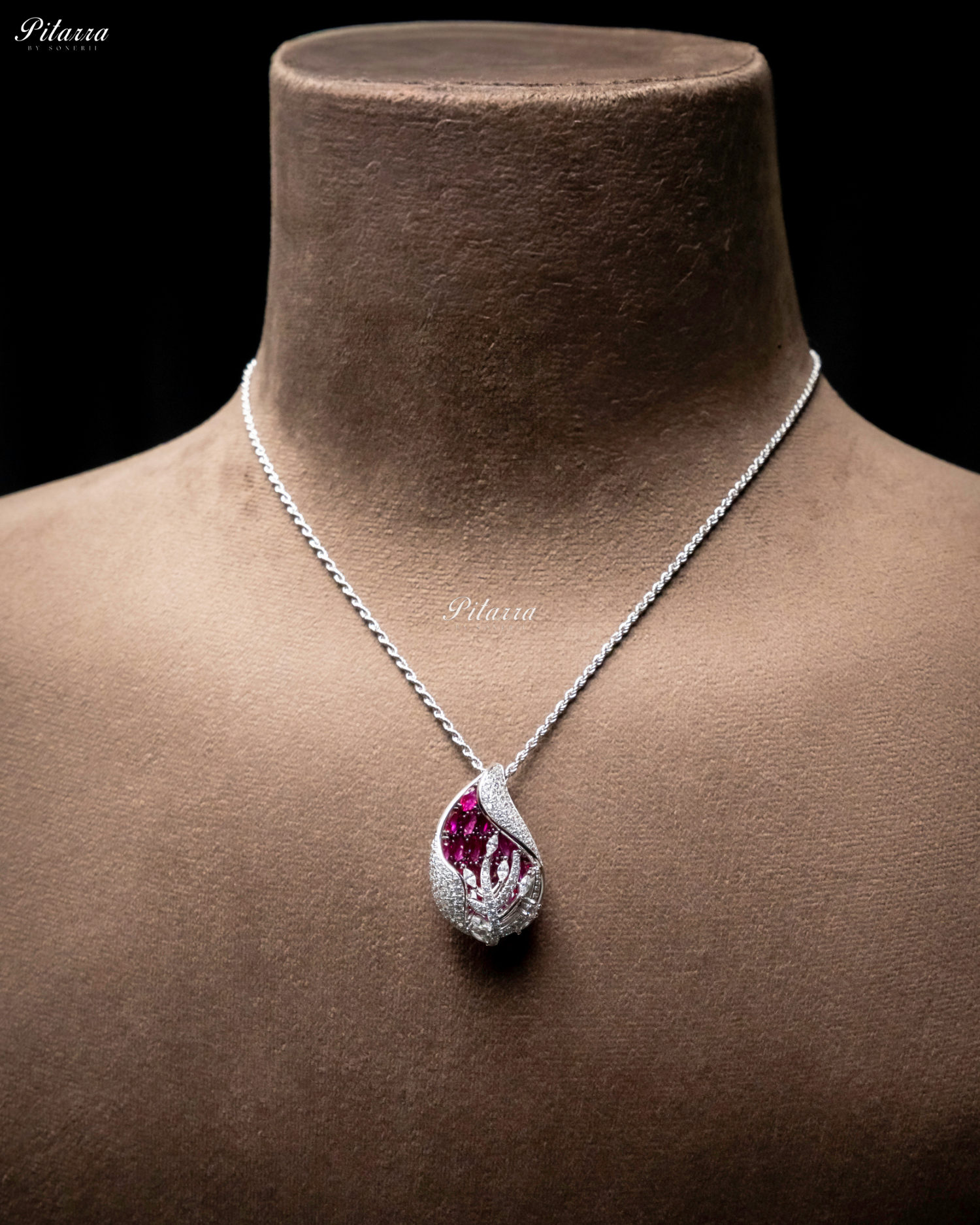 Pink Color Cubic Zirconia Chain 92.5 Silver Pendant Set