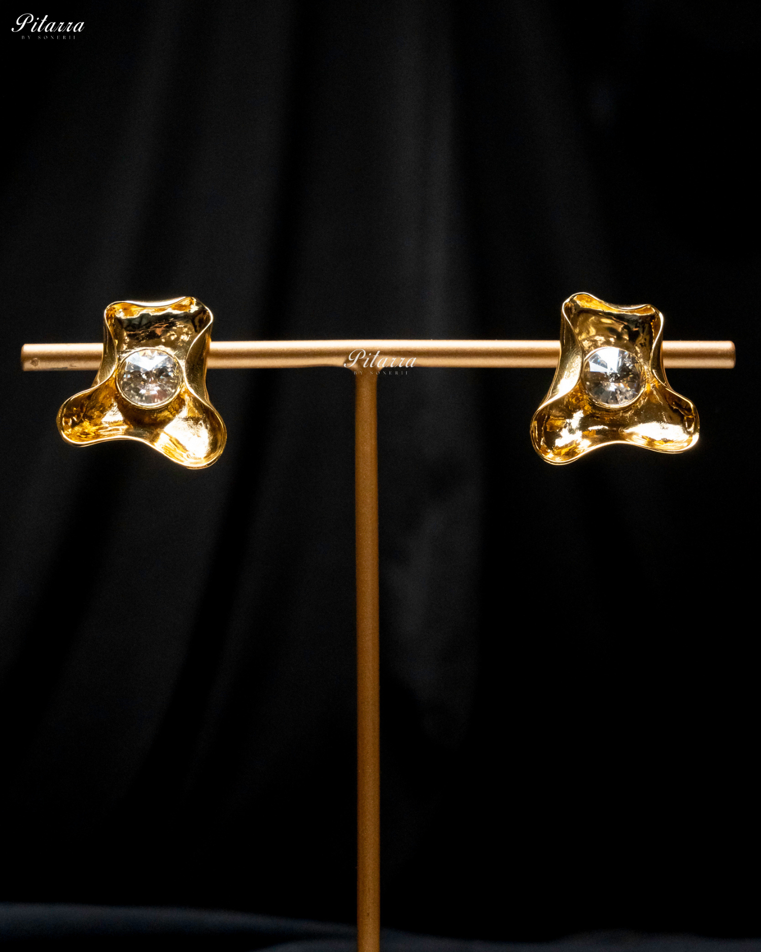 White Stone Gold Plated Trendy Stud Earrings