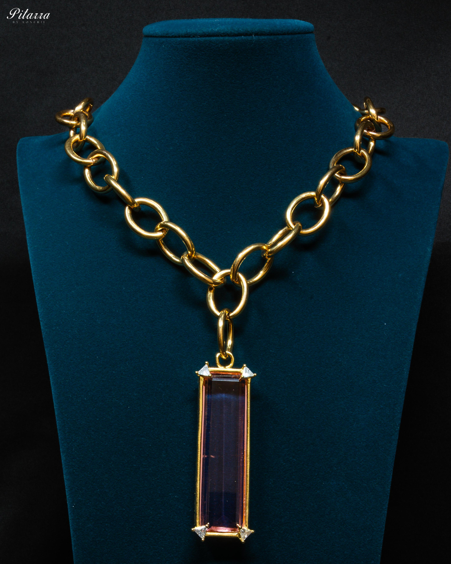 Rectangle Peach Crystal Doublet Chain Necklace