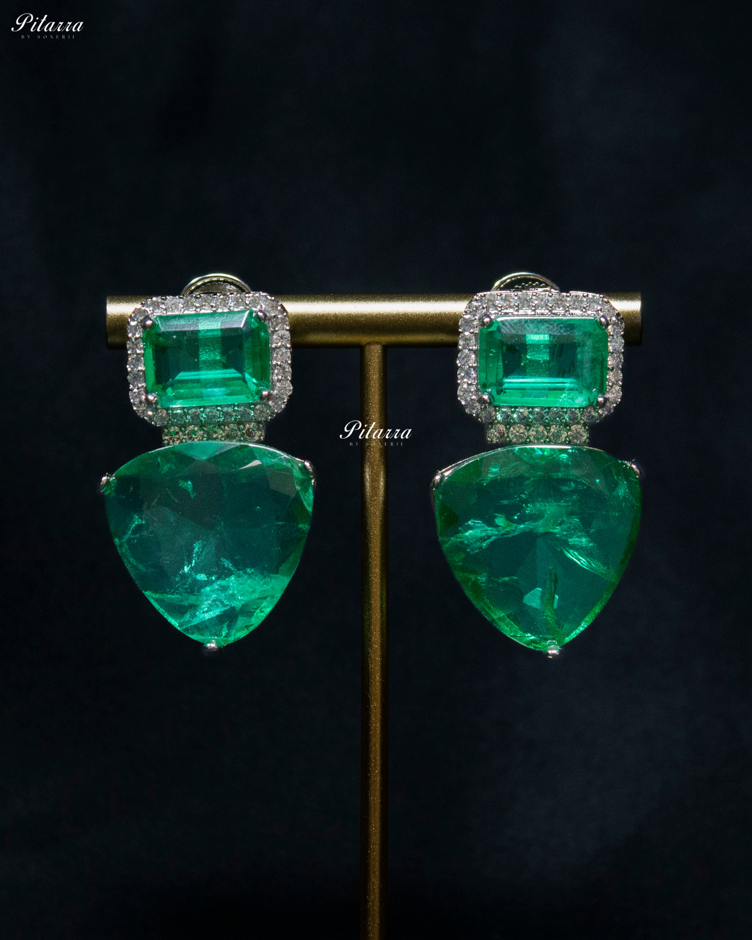 Mint Green Stones Crystal Studded Dangler Earrings