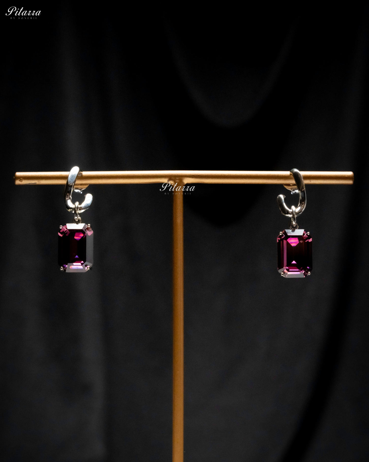 Amethyst Stone Rectangular Zircon Silver Crystal Earrings