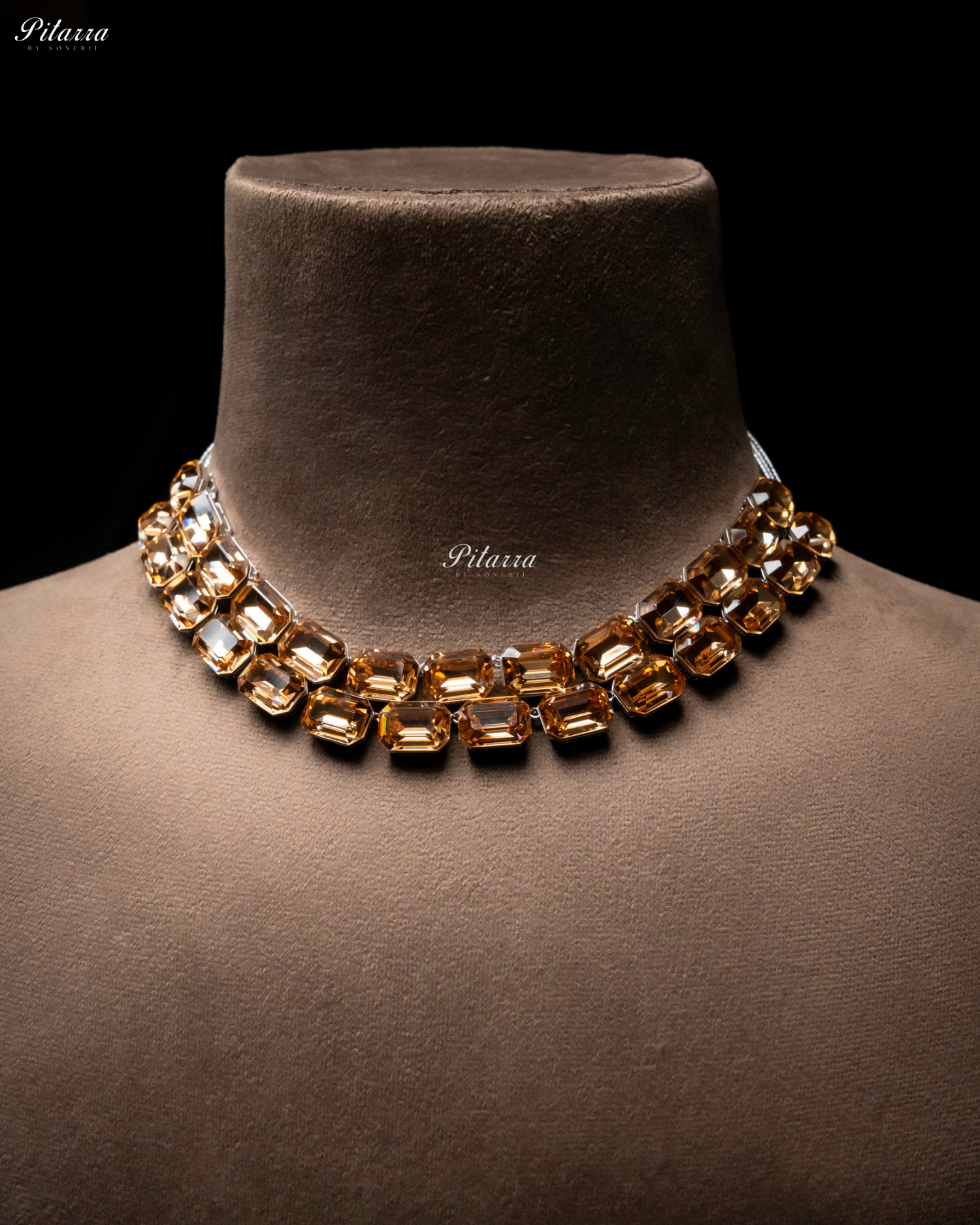 Octagon Cut Two Layer Yellow Oversized Crystal Necklace