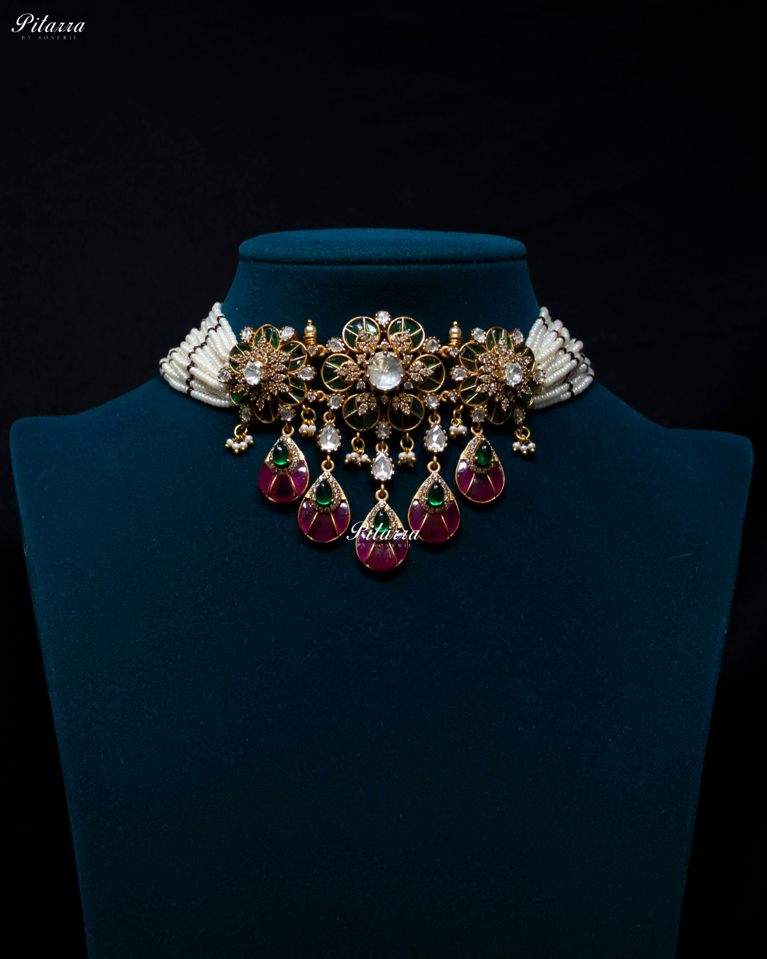 Emerald Pink Luxury Meenakari Polki choker Necklace Set