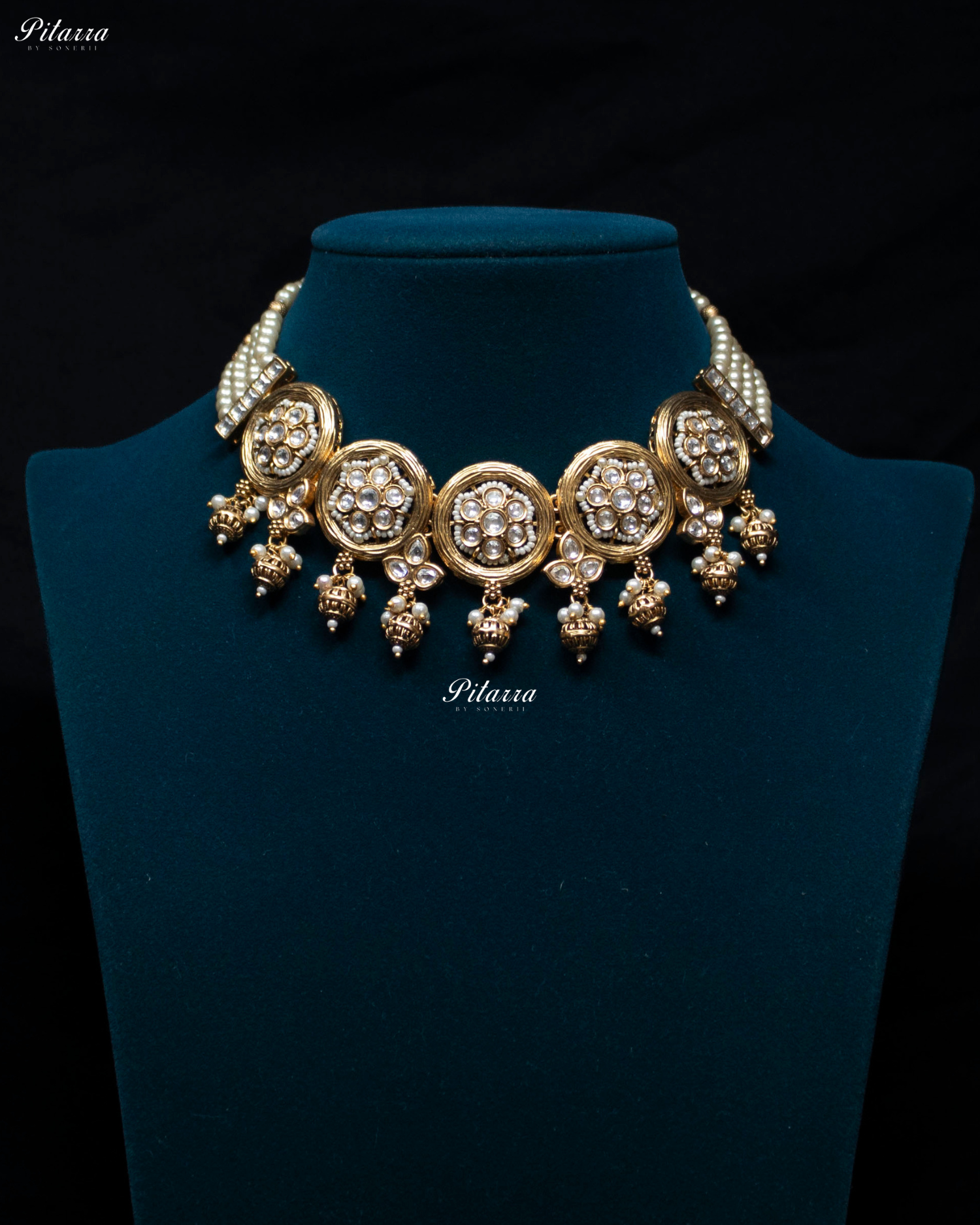 Floral White Stone White Pearl Kundan Choker Set