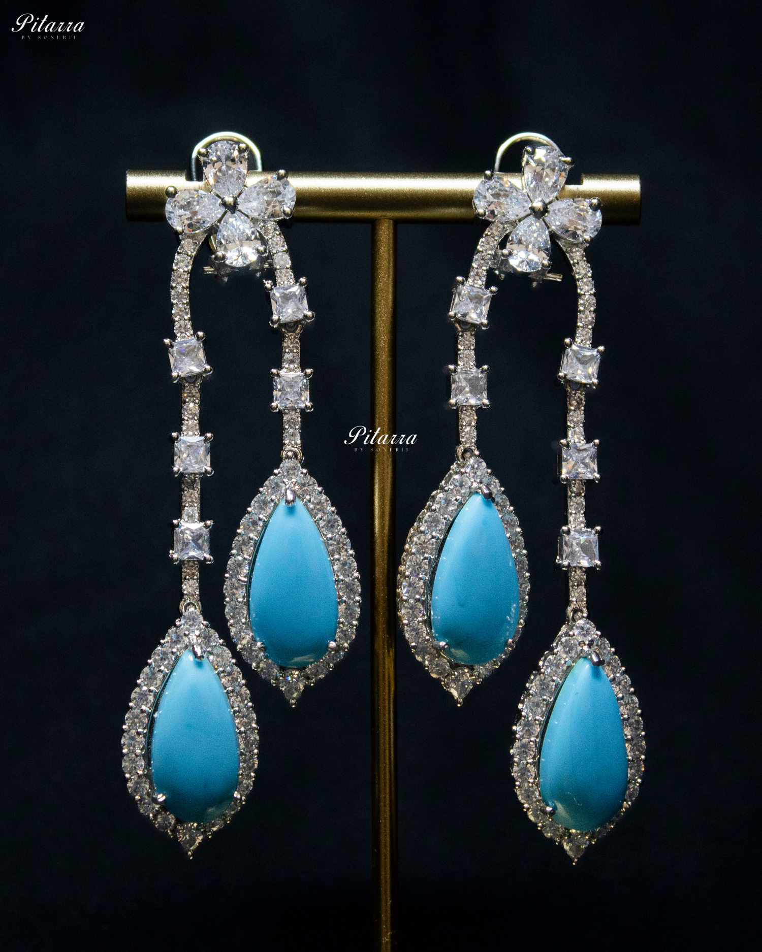 Pitarra Turquoise Blue and Silver Dangler Earrings