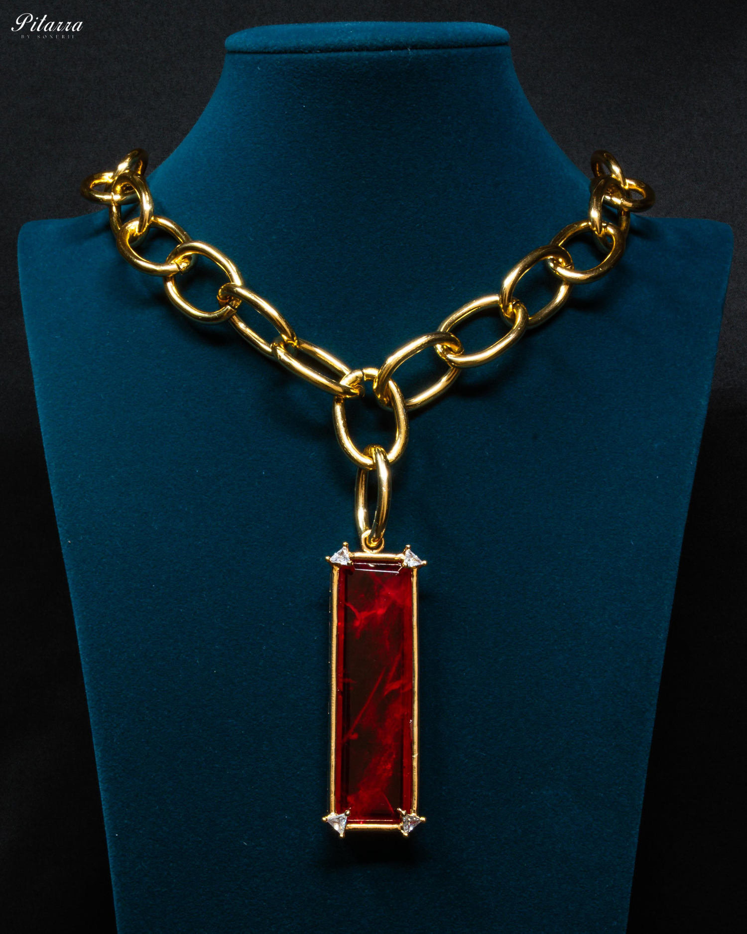 Rectangle Peach Crystal Doublet Chain Necklace