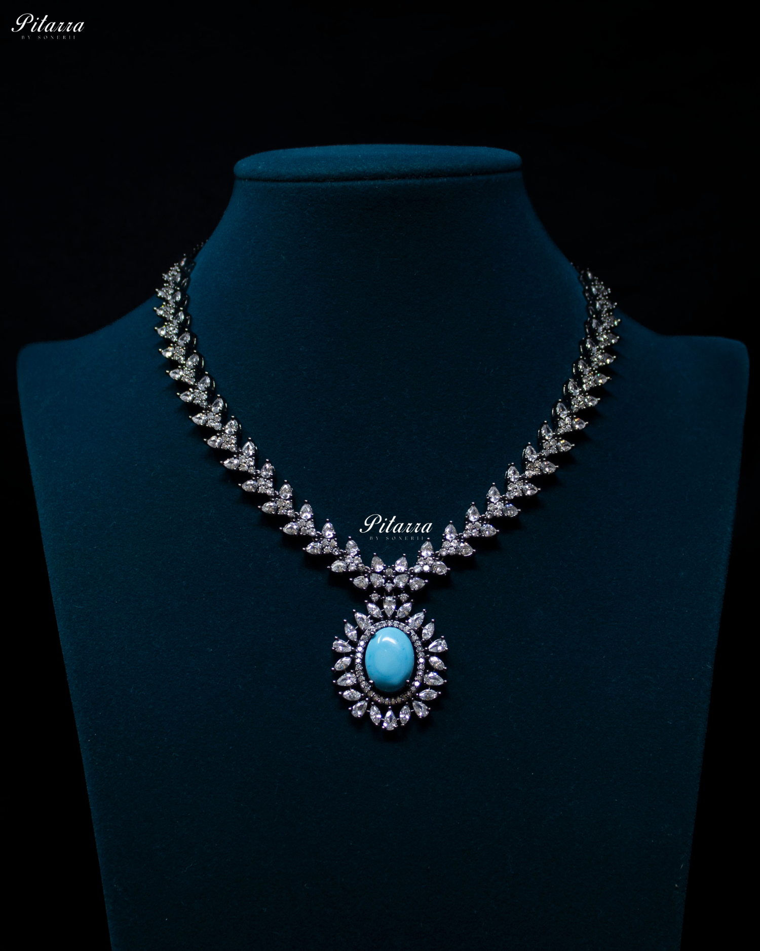 Turquoise Color Stones Dazzling Cubic Zirconia Necklace Set