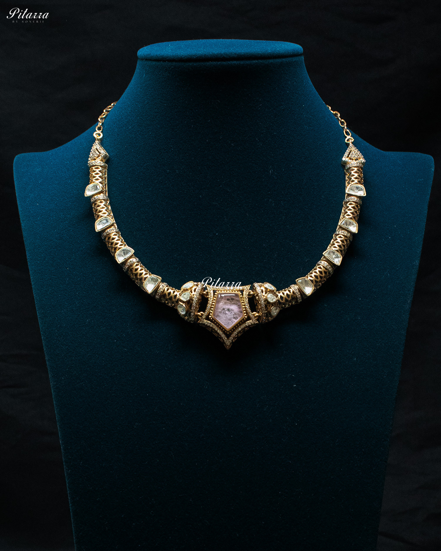 Pink Stone Halsi Polki Kundan Necklace Set