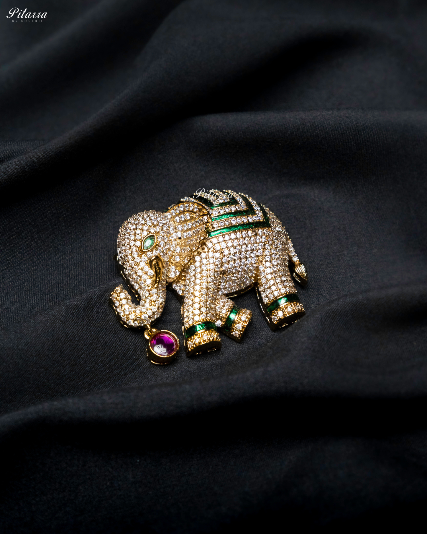 Pitarra Elephant Motif Cubic Zircon Brooch