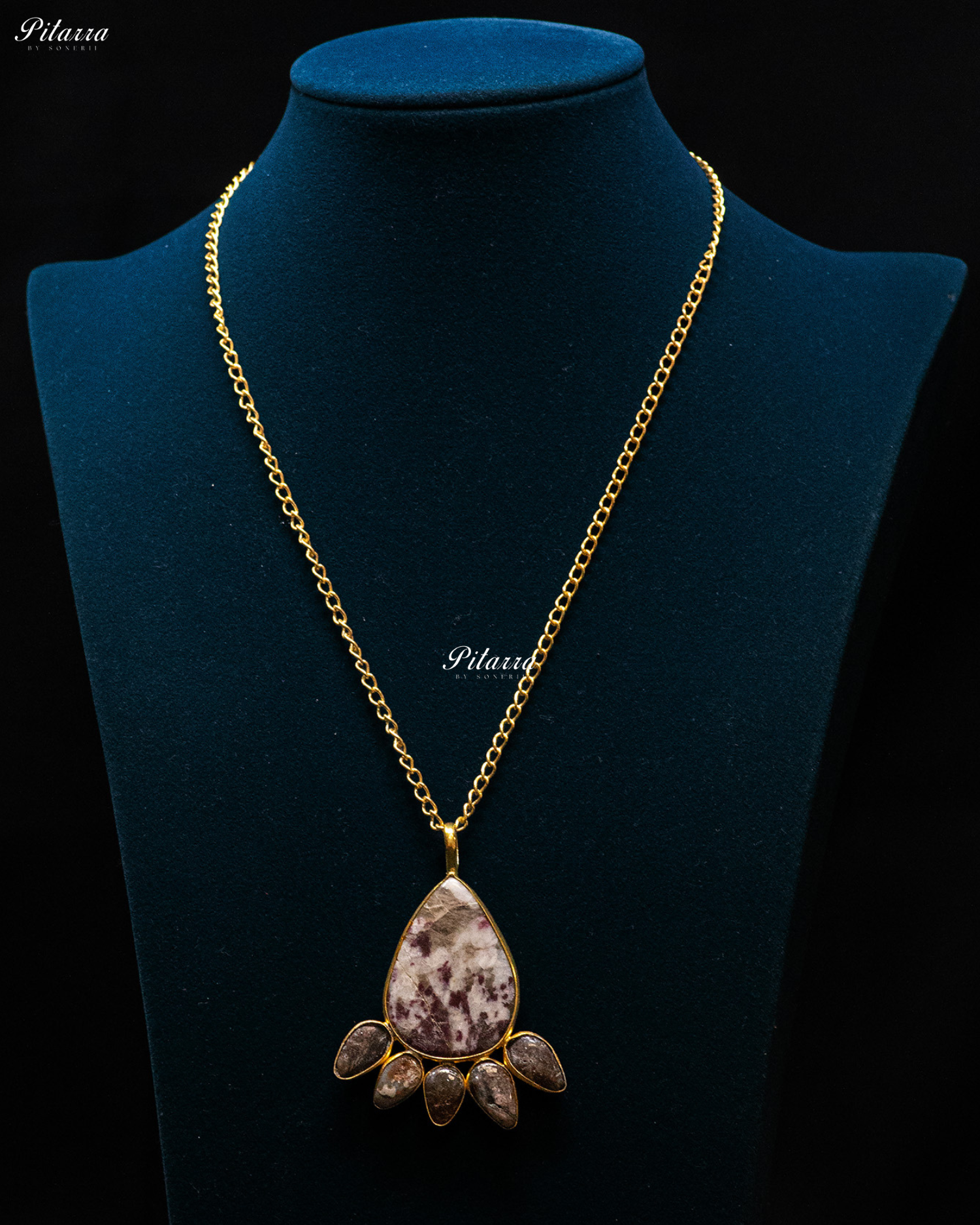 Purple Dots Raw Stone Teardrop Drop Pendant
