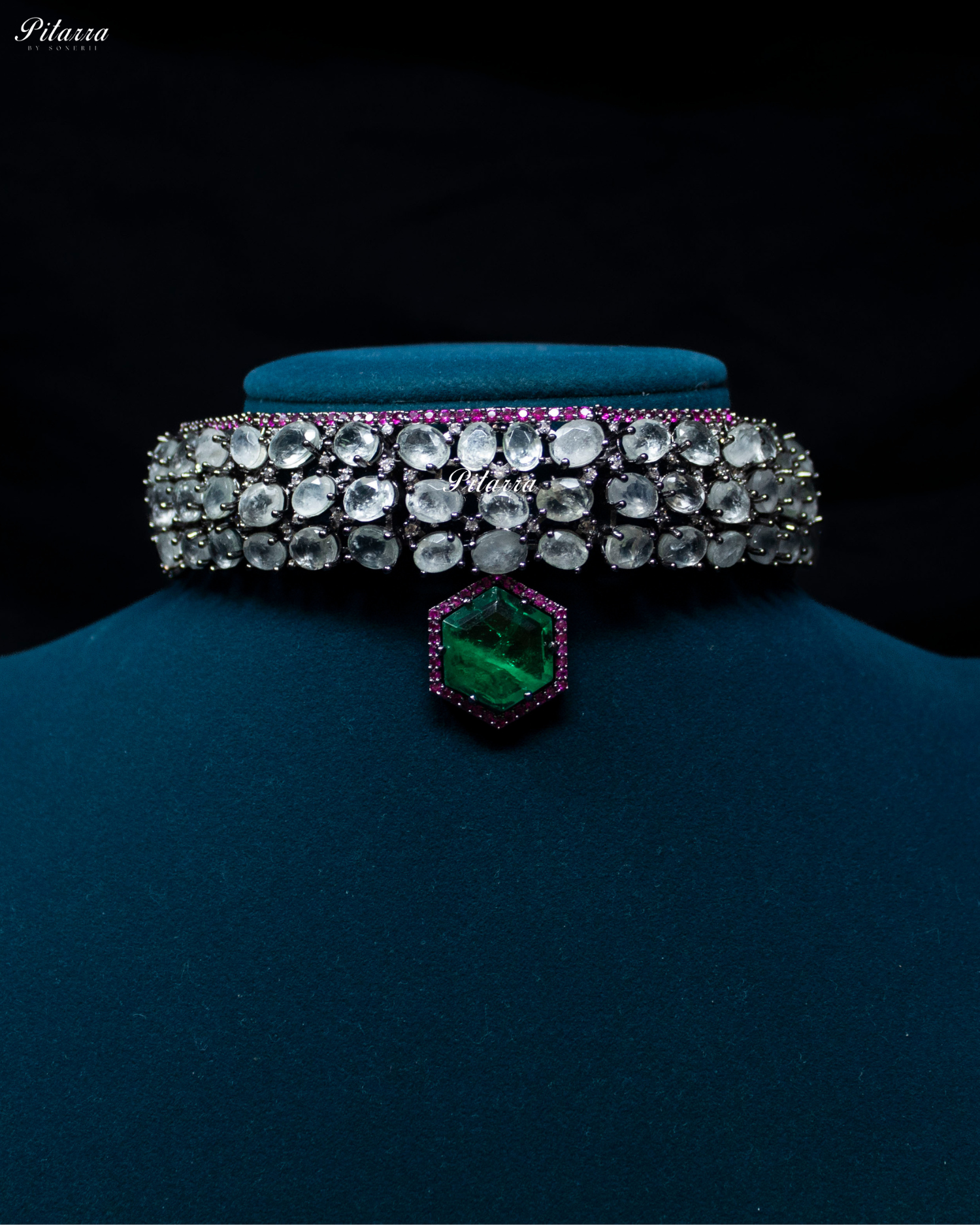 White Stone Purple Lining Crystal Choker Set