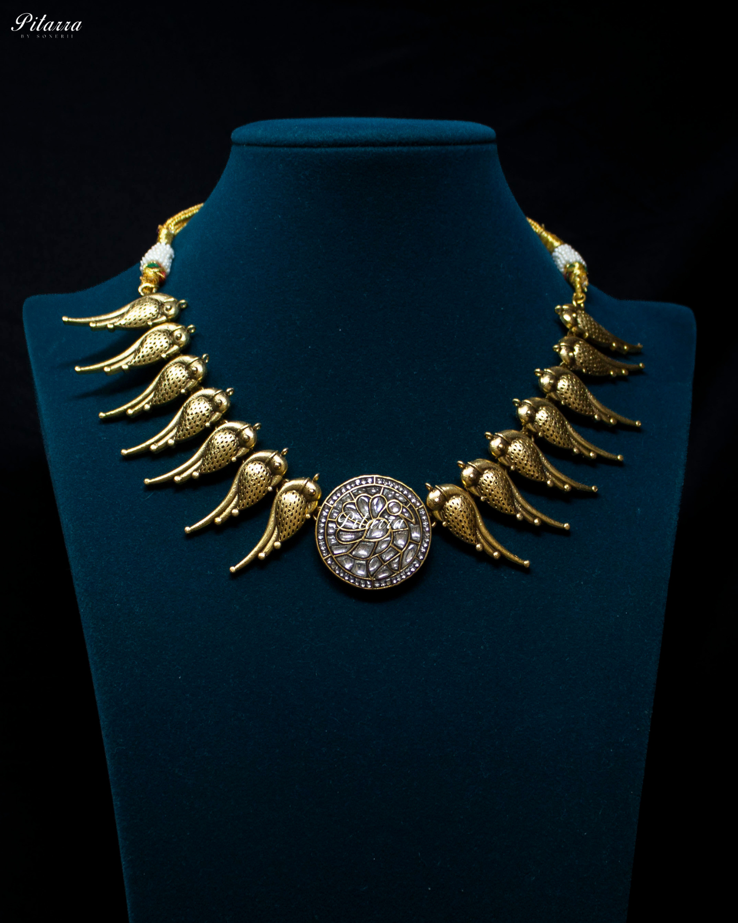 Parrot Motifs Gold Plated Kundan Necklace Set