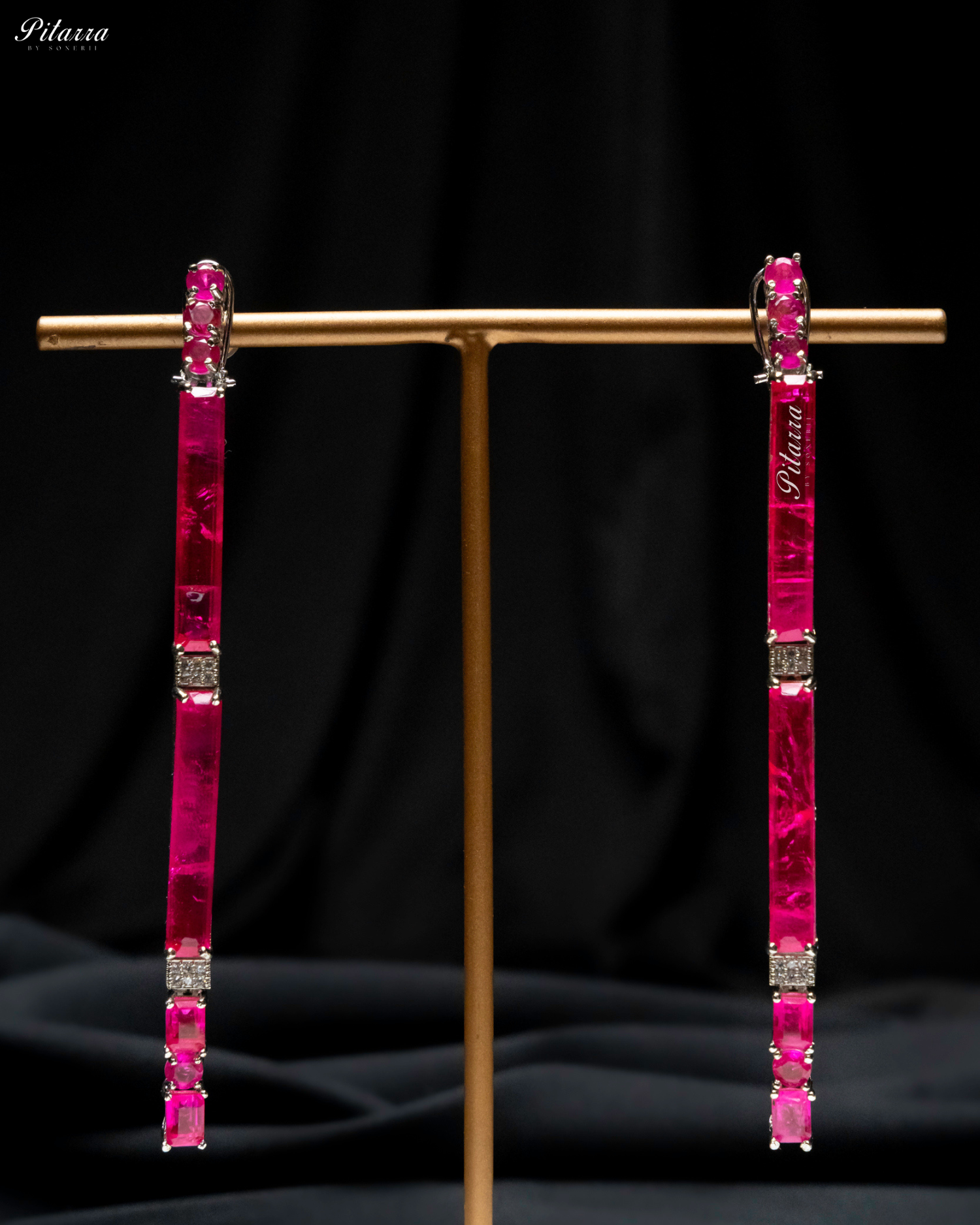 Pink Stone Linear Long Doublet Drop Earrings