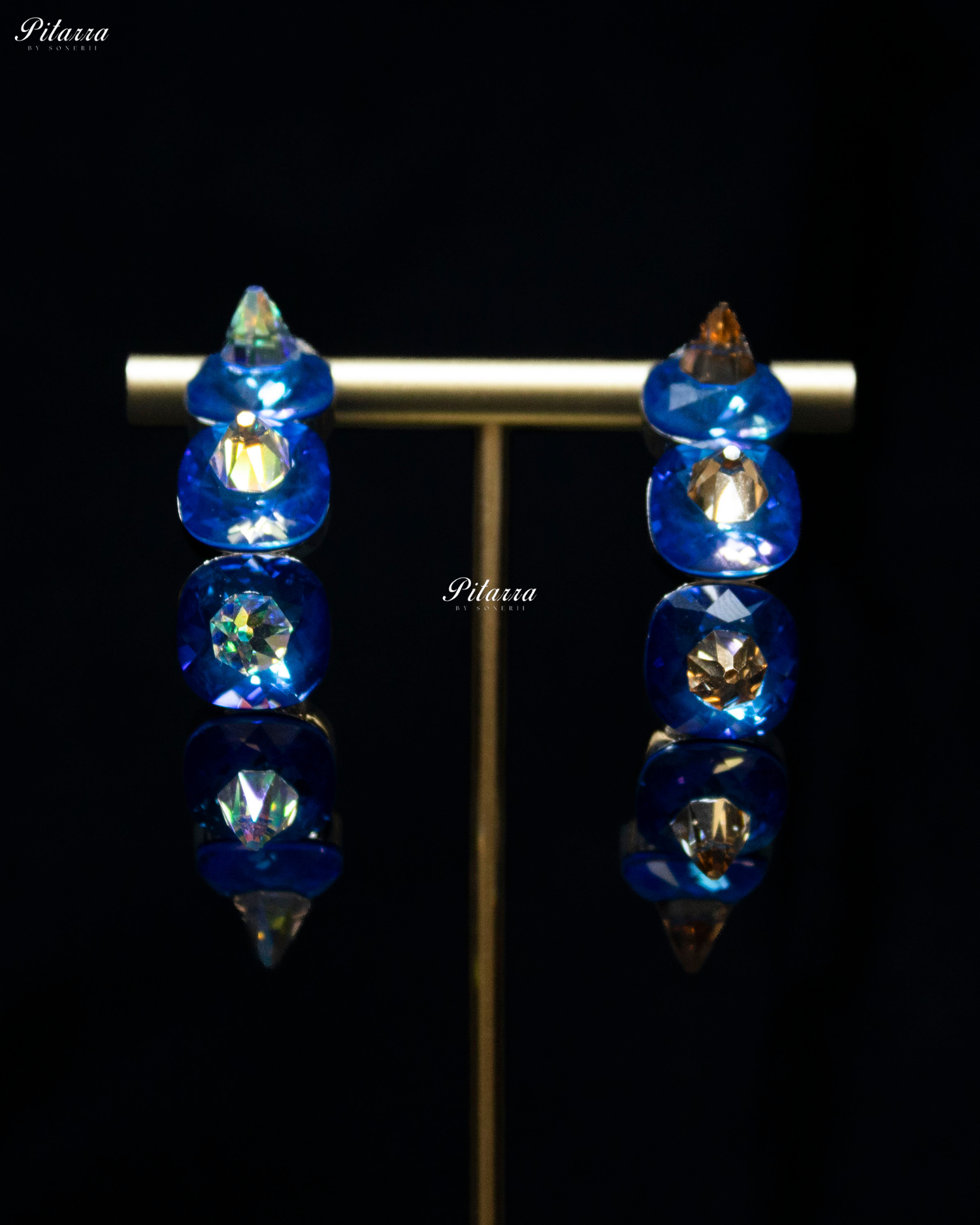 Blue Stone Pyramid Cut Crystal Hoop Earrings