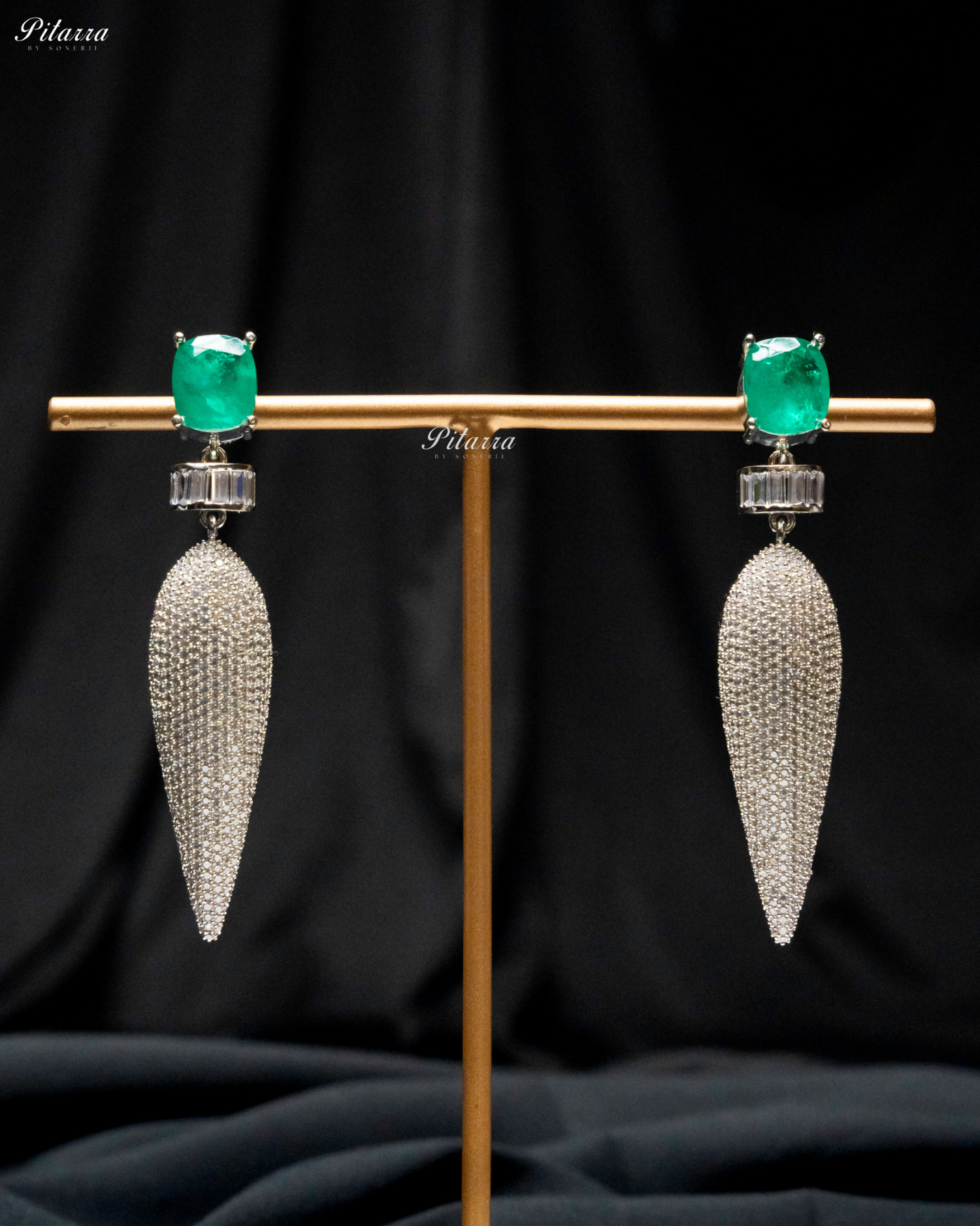 Green Stone Shiny Teardrop Doublet Dangler Earrings