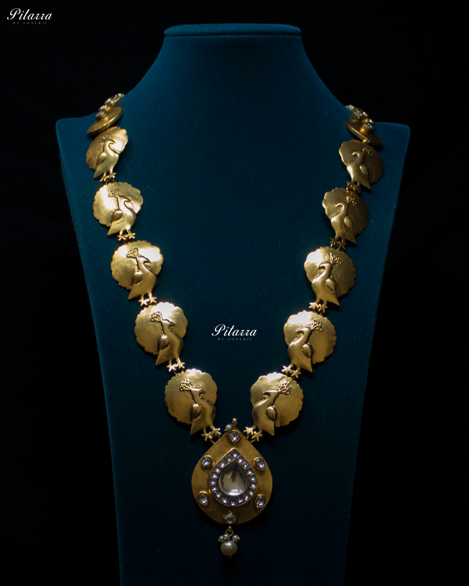 Peacock Motifs Centered Drop Kundan Necklace Set