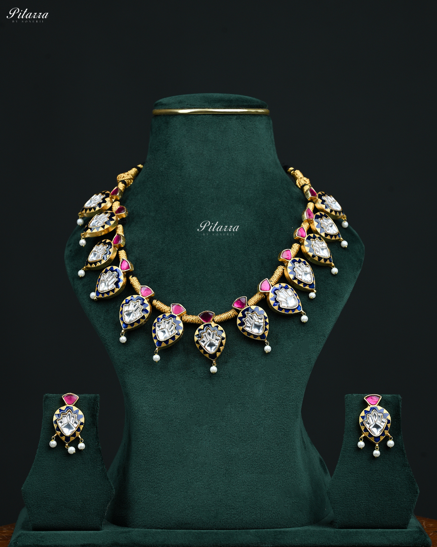 Blue Drop Exclusive Meena Kundan Necklace set