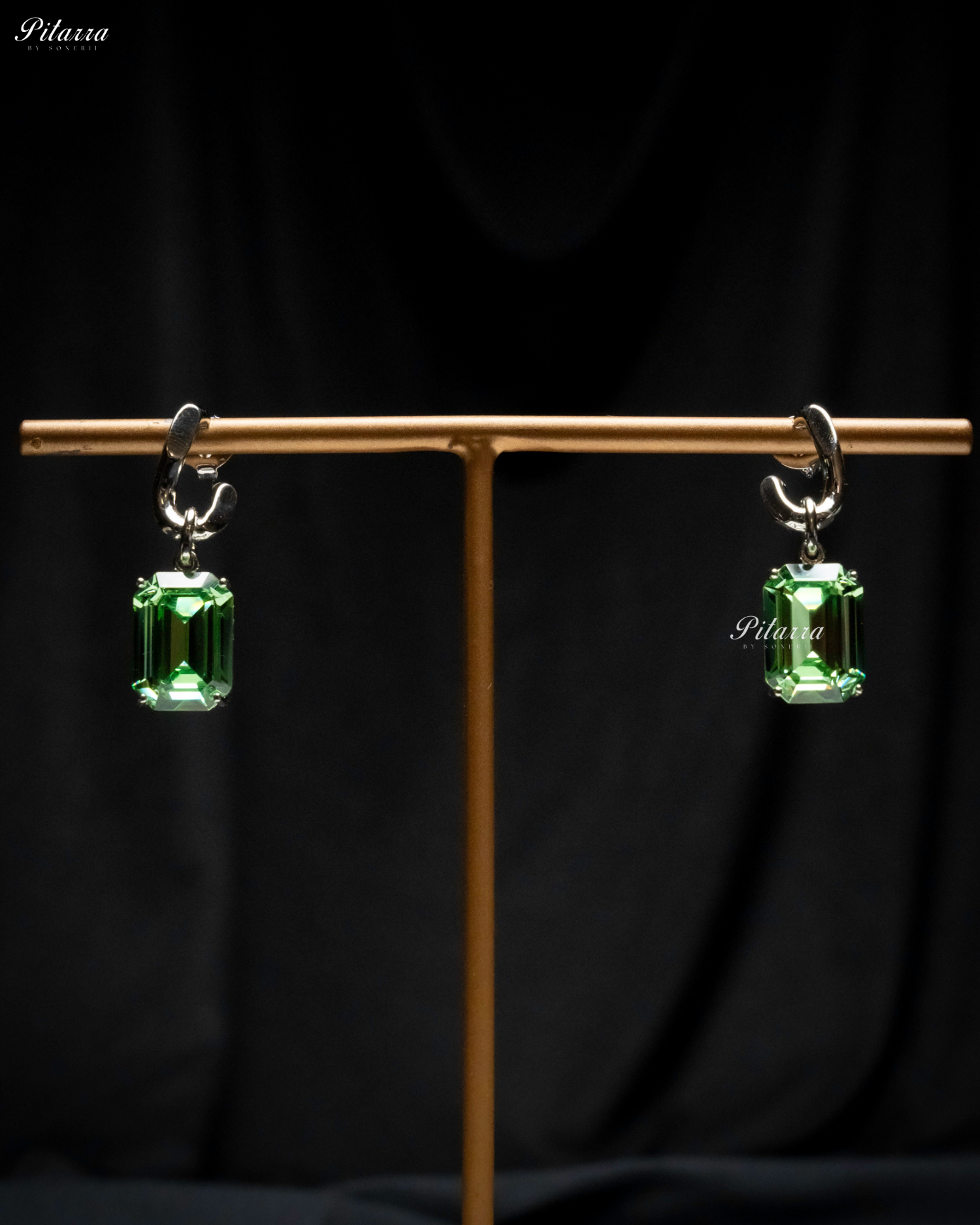 Peridot Stone Rectangular Zircon Silver Crystal Earrings