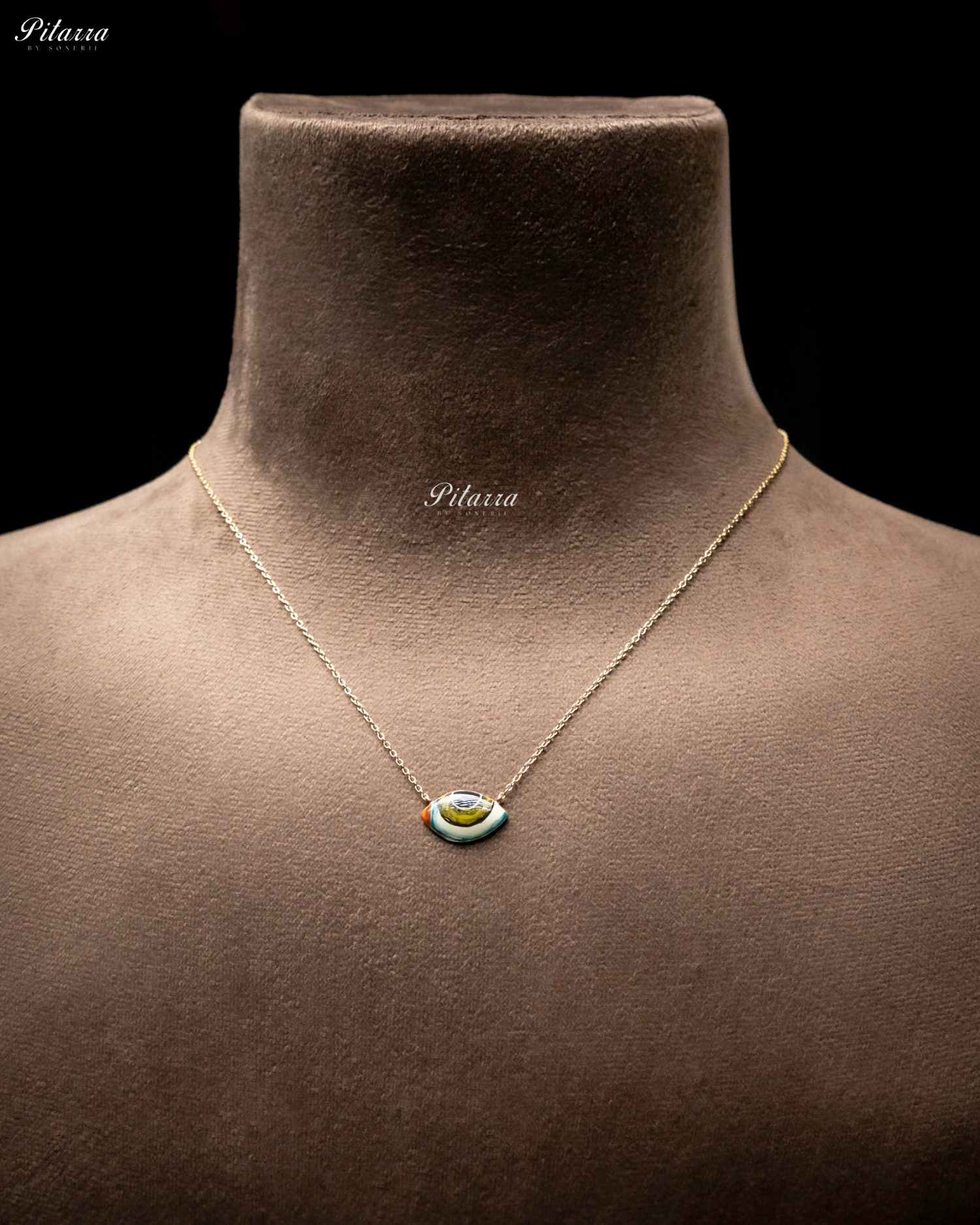 Yellow Green Evil Eye Gold Chain 92.5 Silver Necklace