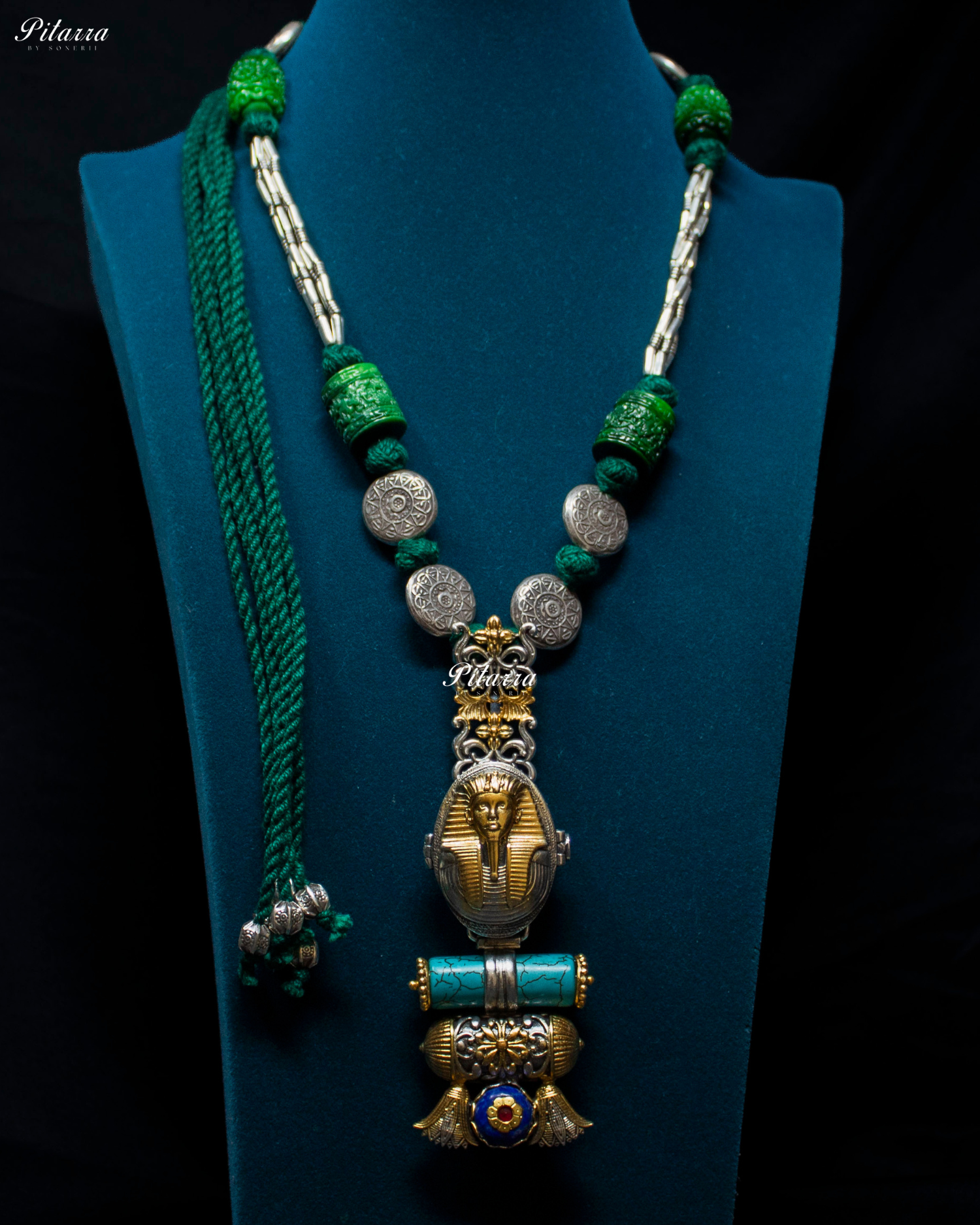 Egyptian Pharaoh Beads 92.5 Silver Necklace
