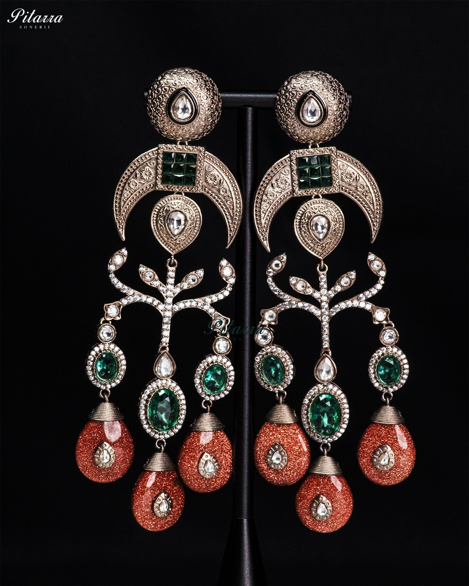 Amber Orange Crystal Statement Chandbali Earrings