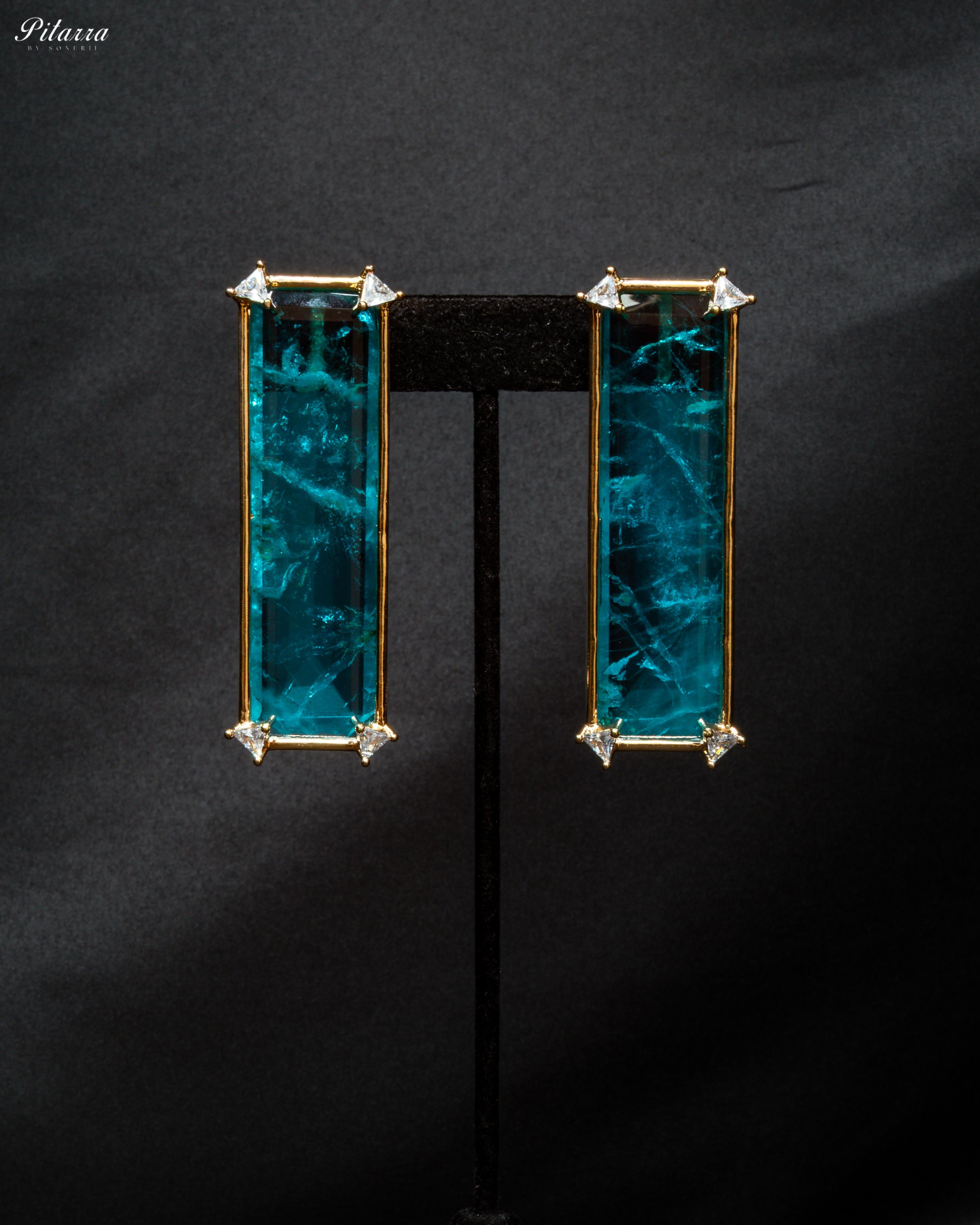 Rectangle Turquoise Blue Stone Dangler Earrings