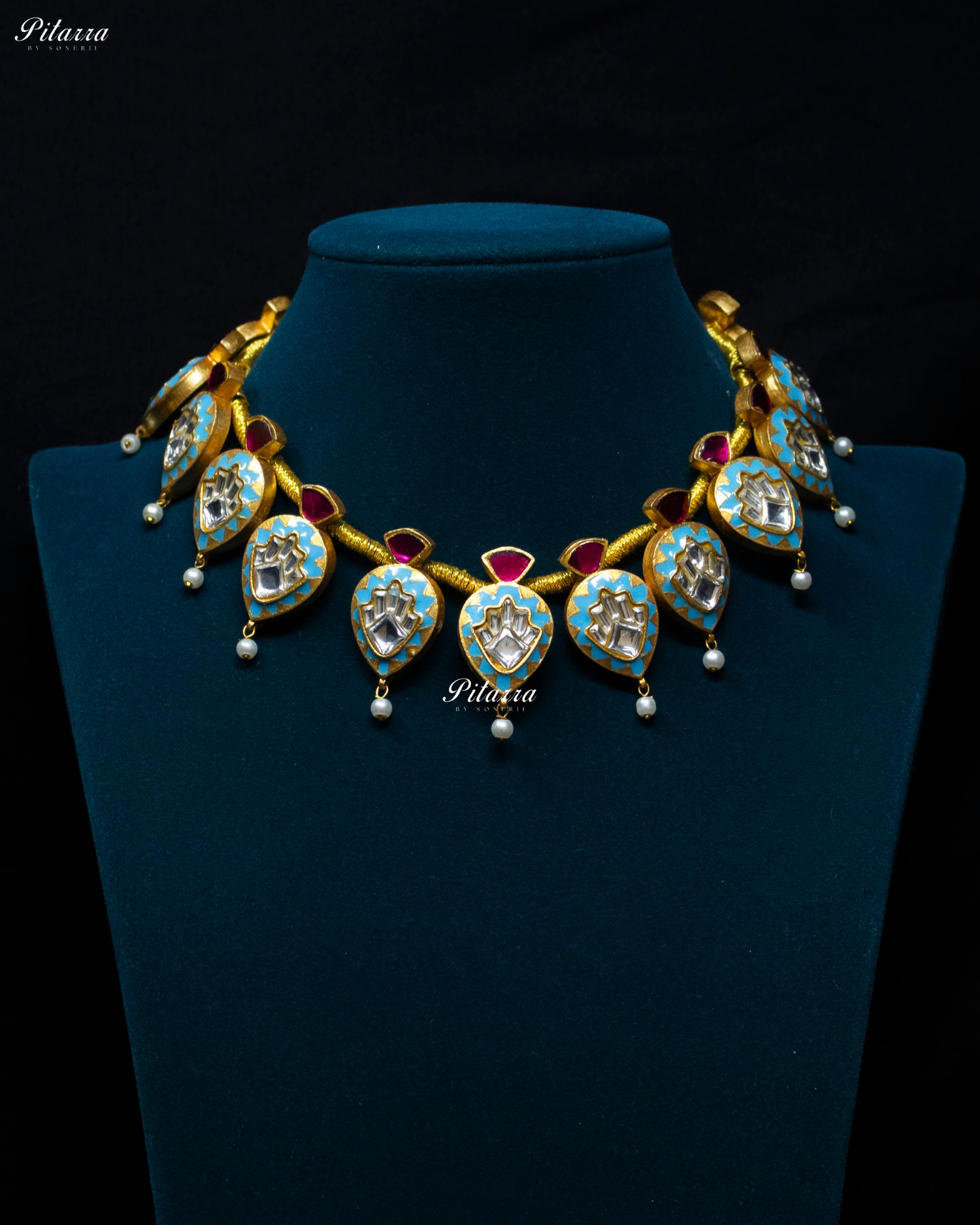 Turquoise Drop Exclusive Meena Kundan Necklace set