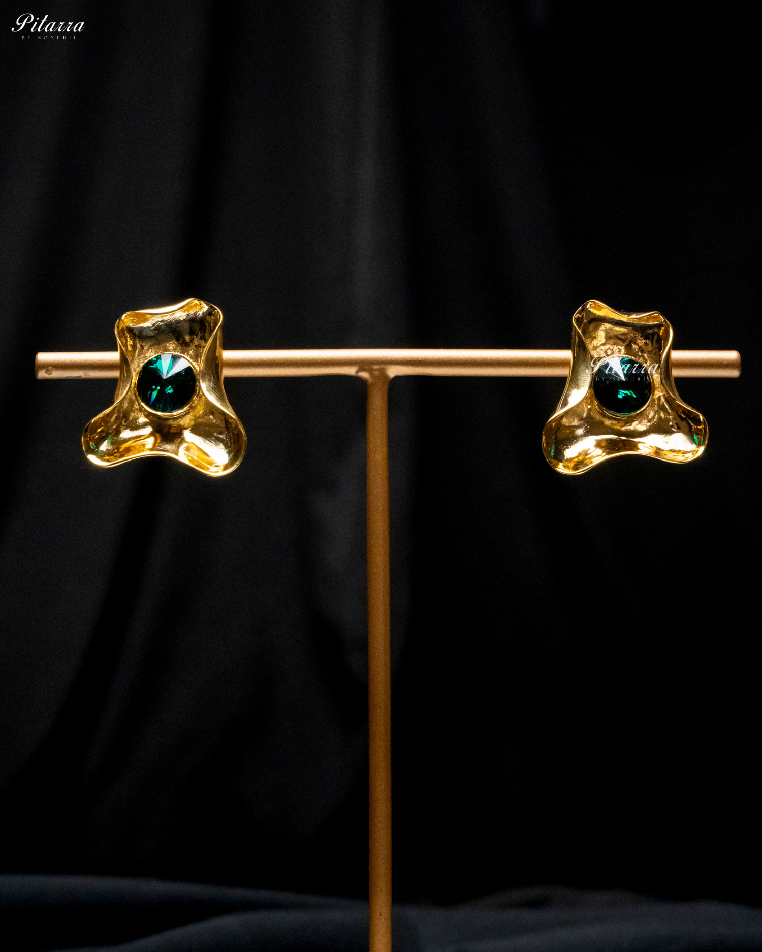Emerald Stone Gold Plated Trendy Stud Earrings