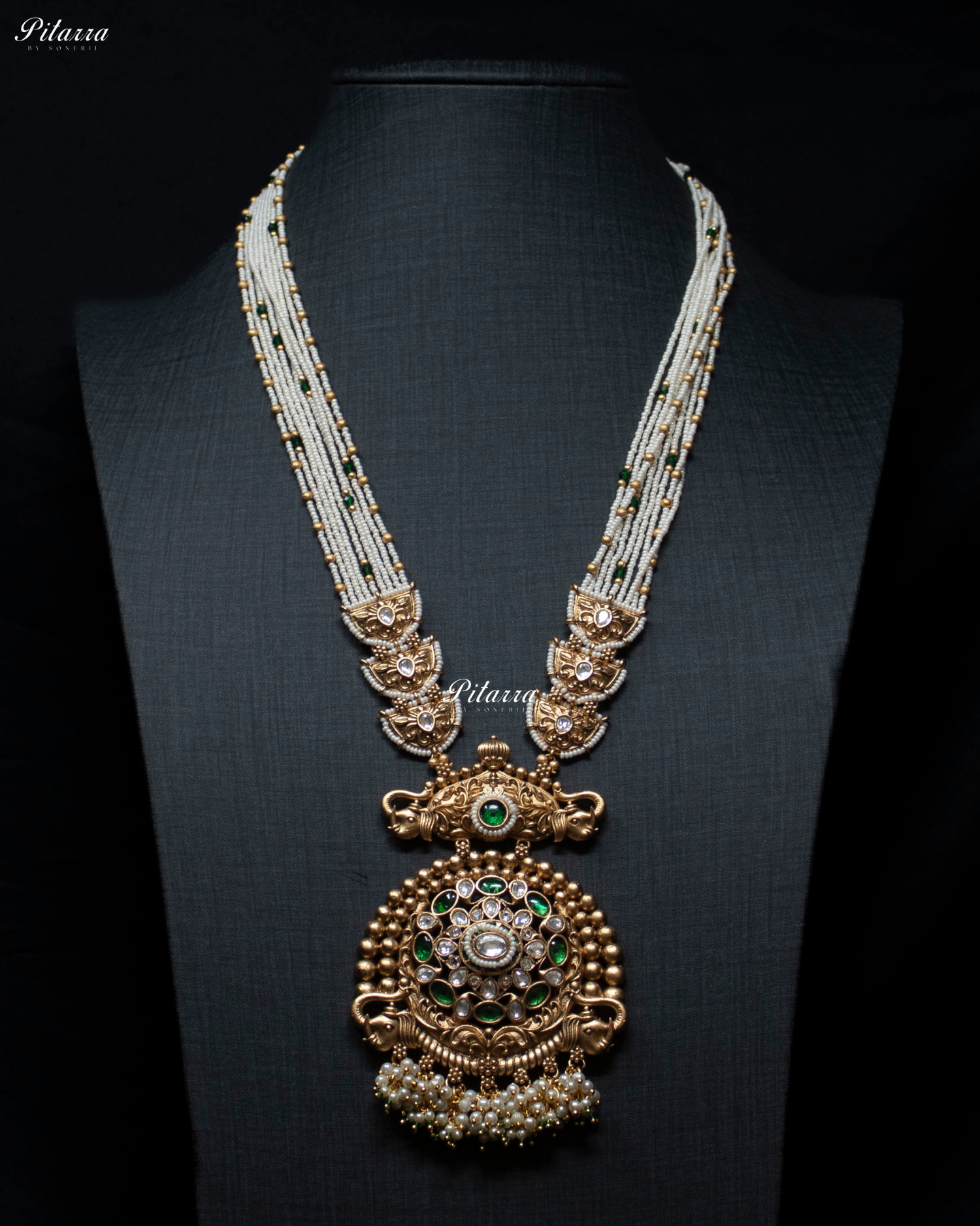 Emerald Stone Handcrafted Rajwadi Kundan Necklace Set