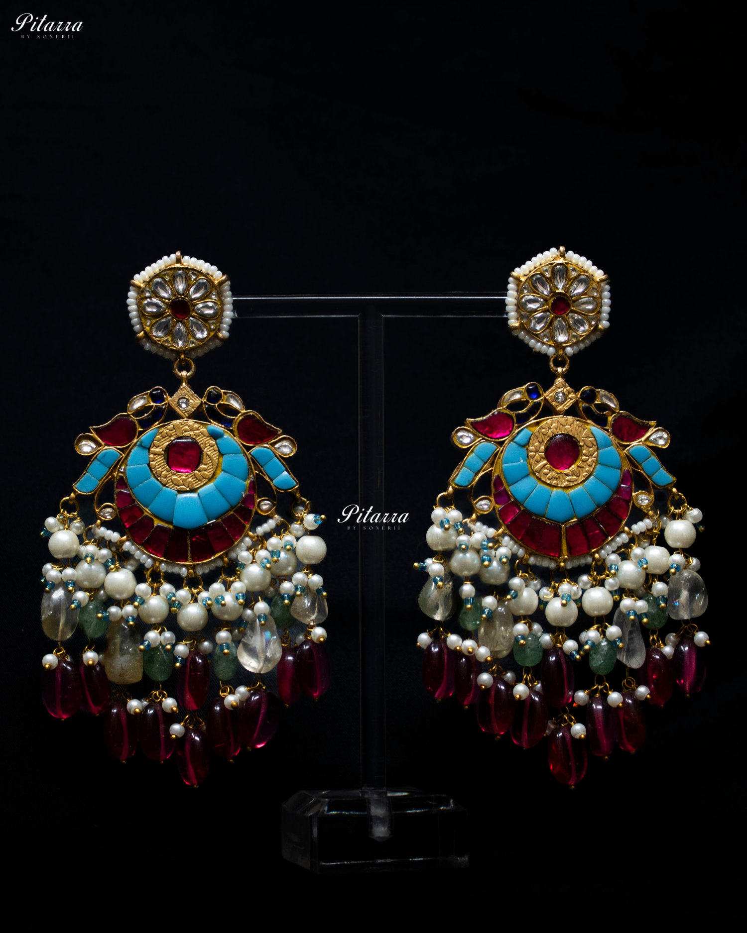 Multicolor Bird Pink Pearls Kundan Dangle Earrings