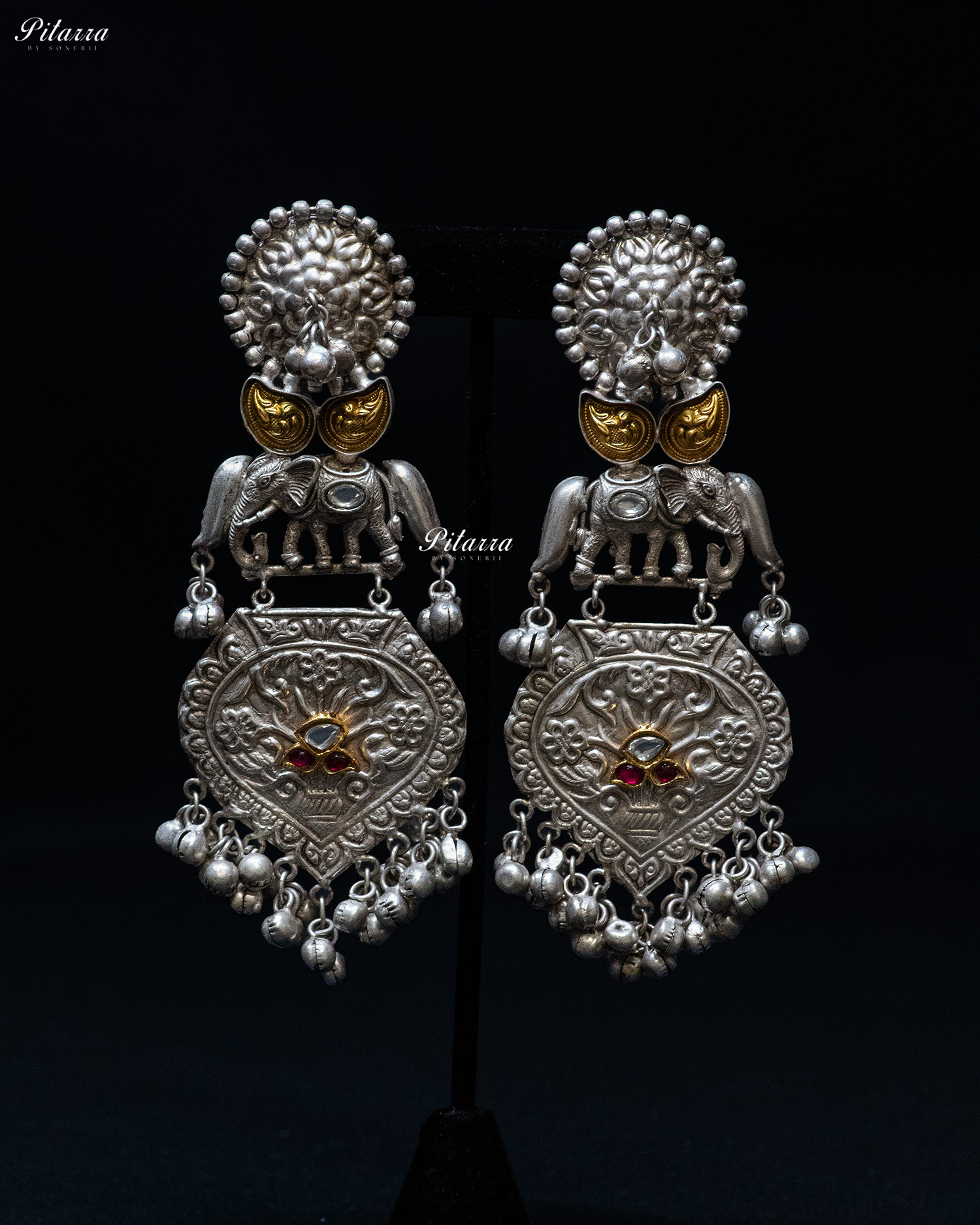 Elephant Stone Pink Center Stone Silver Look Alike Dangler Earrings